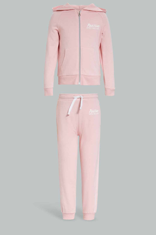 Redtag-Pink-Fleece-Hooded-Jogsuit-Category:Jog-Sets,-Colour:Apricot,-Deals:New-In,-Dept:Girls,-Filter:Girls-(2-to-8-Yrs),-GIR-Jog-Sets,-New-In-GIR-APL,-Non-Sale,-Section:Girls-(0-to-14Yrs),-W22B-Girls-2 to 8 Years