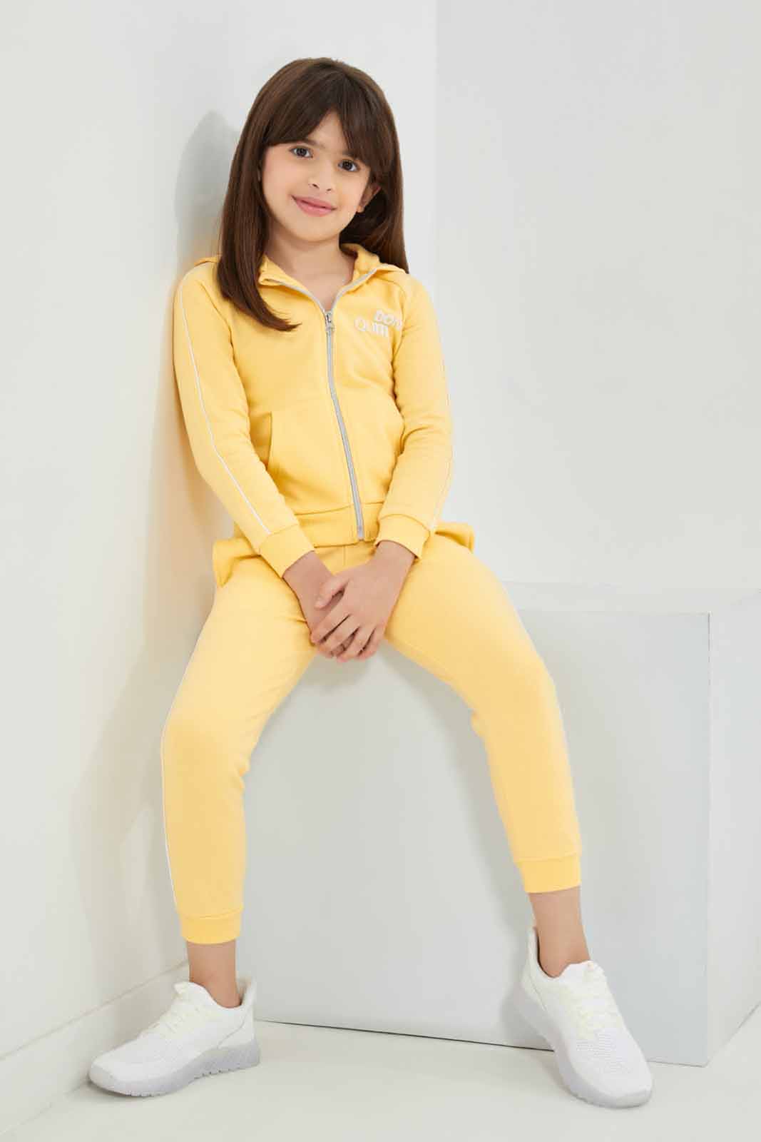 Redtag-Yellow-Fleece-Hooded-Jogsuit-Category:Jog-Sets,-Colour:Yellow,-Deals:New-In,-Filter:Girls-(2-to-8-Yrs),-GIR-Jog-Sets,-New-In-GIR-APL,-Non-Sale,-Section:Girls-(0-to-14Yrs),-W22B-Girls-2 to 8 Years