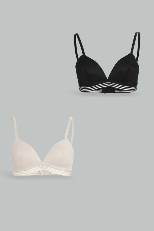 Women Beige and Black Padded Non-Wired Bra (Pack of 2)