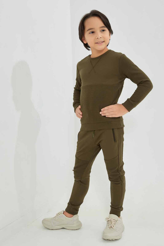 Redtag-Green-Crew-Neck-Paneled-Jog-Suit-BOY-Jog-Sets,-Category:Jog-Sets,-Colour:Green,-Deals:New-In,-Filter:Boys-(2-to-8-Yrs),-New-In-BOY-APL,-Non-Sale,-Section:Boys-(0-to-14Yrs),-W22B-Boys-2 to 8 Years