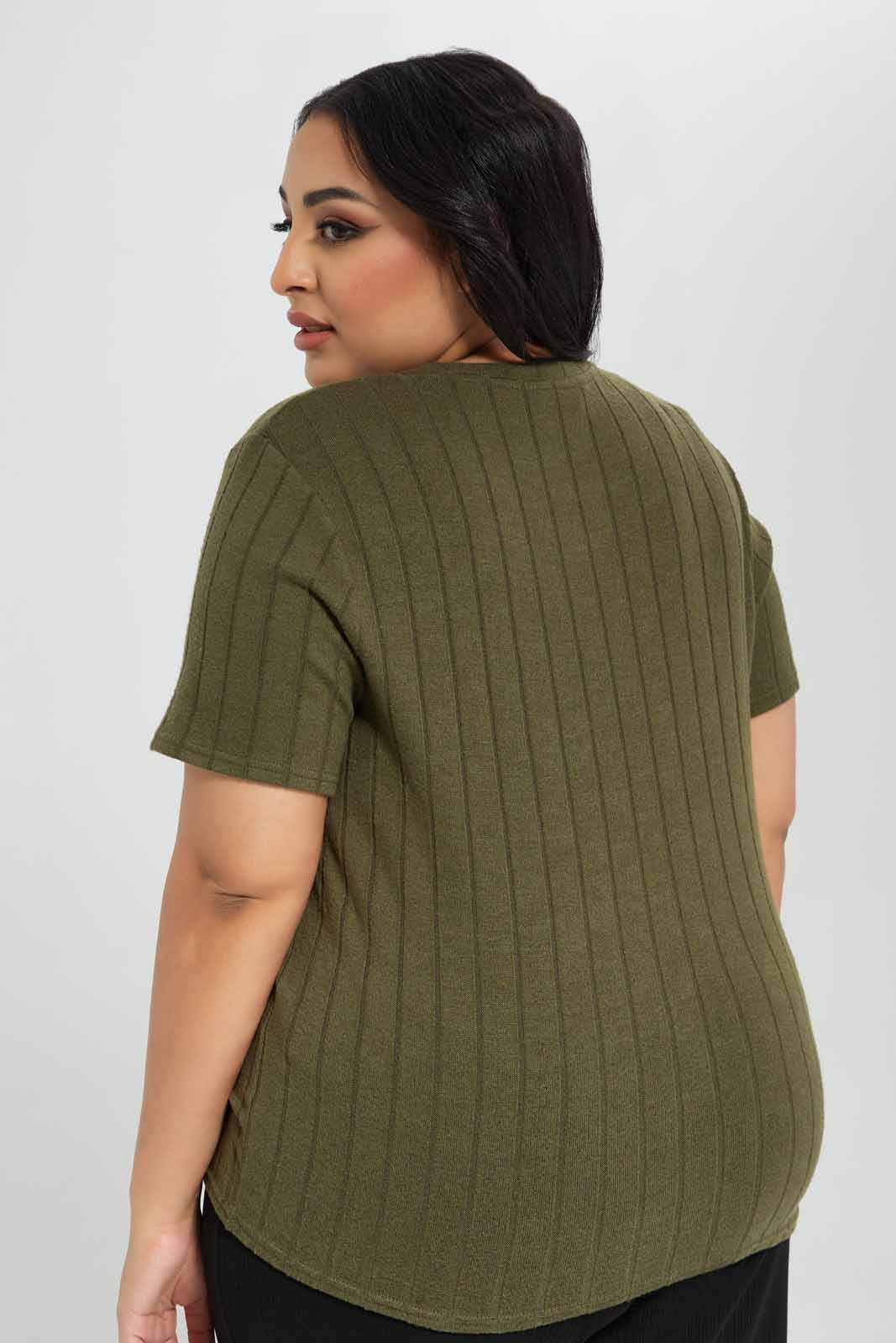 Redtag-Olive-Ribbed-Crew-Neck-T-shirt-Category:T-Shirts,-Colour:Olive,-Deals:New-In,-Filter:Plus-Size,-LDP-T-Shirts,-New-In-LDP-APL,-Non-Sale,-Section:Women,-W22B-Women's-