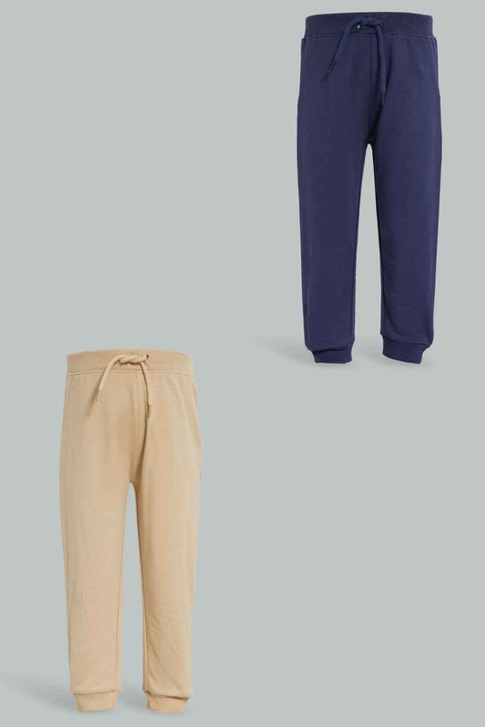 Redtag-Navy-And-Cream-2-Pack-Jogger-Category:Joggers,-Colour:Navy,-Deals:New-In,-Dept:Boys,-Filter:Infant-Boys-(3-to-24-Mths),-INB-Joggers,-New-In-INB-APL,-Non-Sale,-Section:Boys-(0-to-14Yrs),-W22B-Infant-Boys-3 to 24 Months
