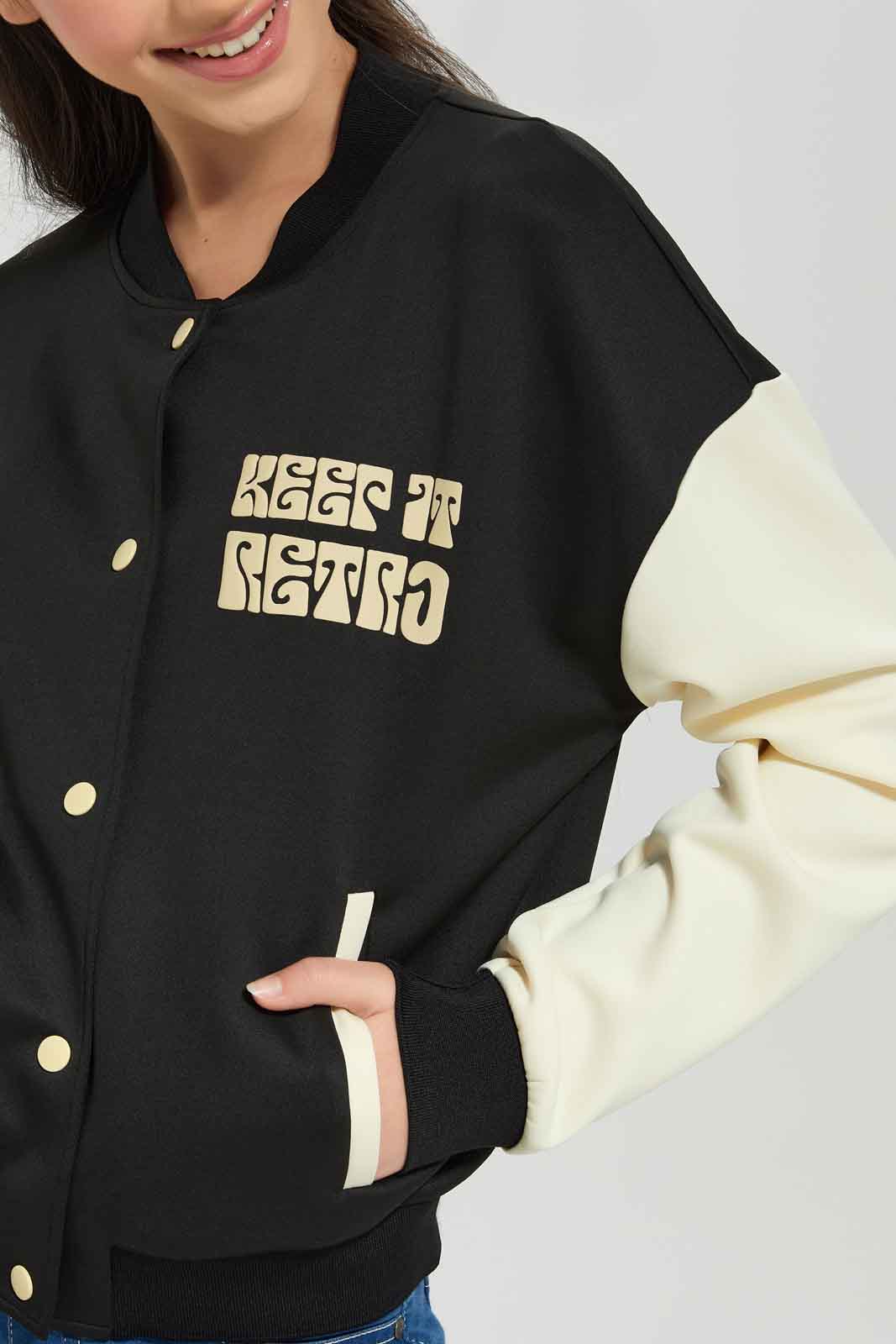 Redtag-Black/White-Bomber-Jacket-Category:Sweatshirts,-Colour:Black,-Deals:New-In,-Dept:Girls,-Filter:Senior-Girls-(8-to-14-Yrs),-GSR-Sweatshirts,-New-In-GSR-APL,-Non-Sale,-Section:Girls-(0-to-14Yrs),-W22B-Senior-Girls-9 to 14 Years
