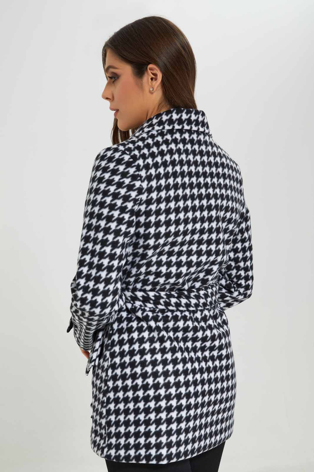 Redtag-Black-L/S-Houndstooth-Pattern-Hooded-Belted-Coat-Category:Jackets,-Colour:Assorted,-Deals:New-In,-EHW,-Filter:Women's-Clothing,-New-In-Women-APL,-Non-Sale,-Section:Women,-W22B,-Women-Jackets-Women's-
