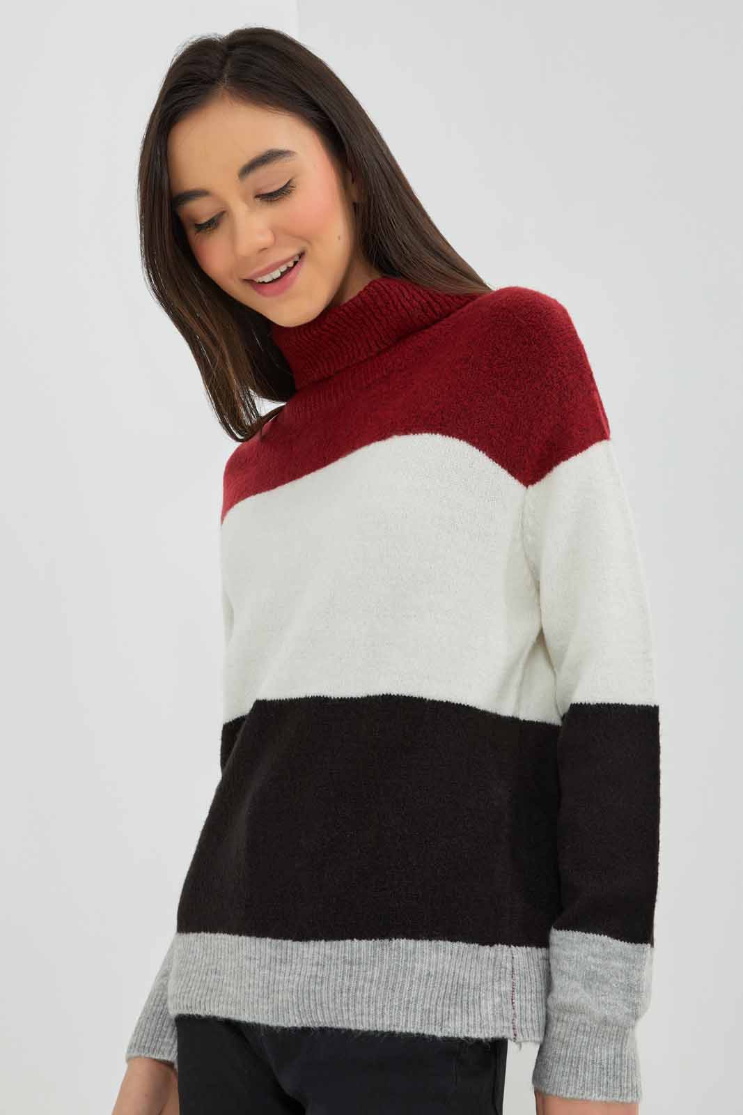 Redtag-Burgundy-Colorblocking-Turtle-Neck-Category:Pullovers,-Colour:Assorted,-Deals:New-In,-Filter:Senior-Girls-(8-to-14-Yrs),-GSR-Pullovers,-New-In-GSR-APL,-Non-Sale,-Section:Girls-(0-to-14Yrs),-W22B-Senior-Girls-9 to 14 Years