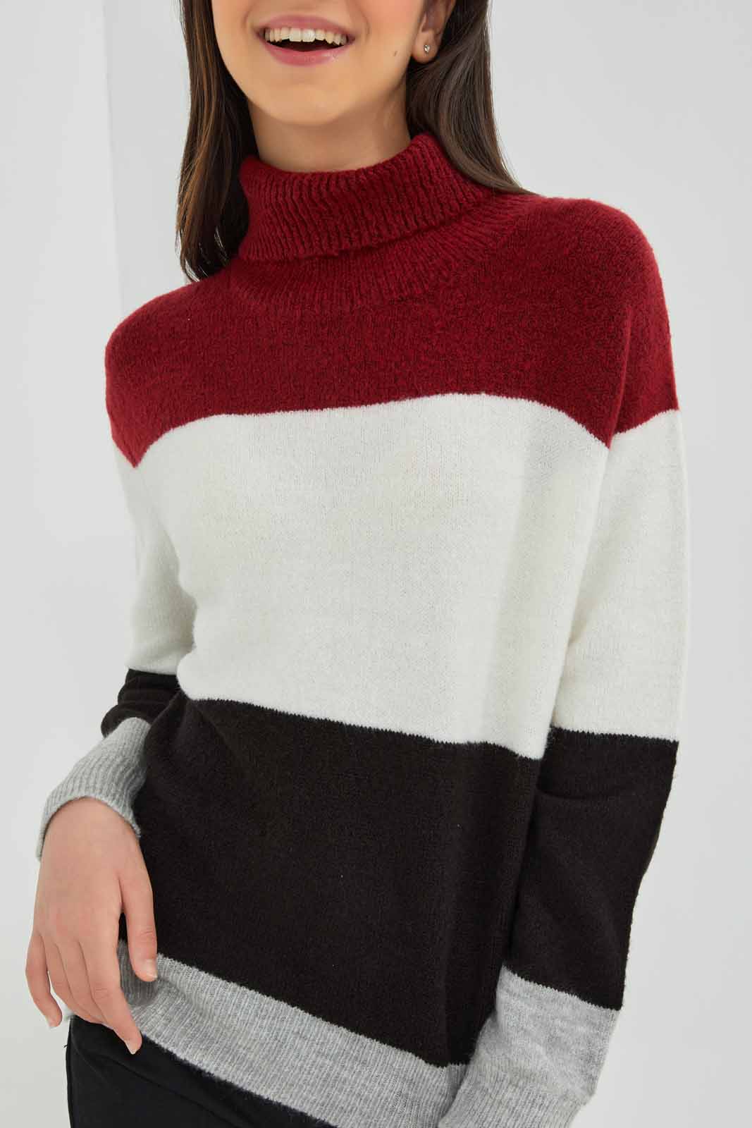 Redtag-Burgundy-Colorblocking-Turtle-Neck-Category:Pullovers,-Colour:Assorted,-Deals:New-In,-Filter:Senior-Girls-(8-to-14-Yrs),-GSR-Pullovers,-New-In-GSR-APL,-Non-Sale,-Section:Girls-(0-to-14Yrs),-W22B-Senior-Girls-9 to 14 Years