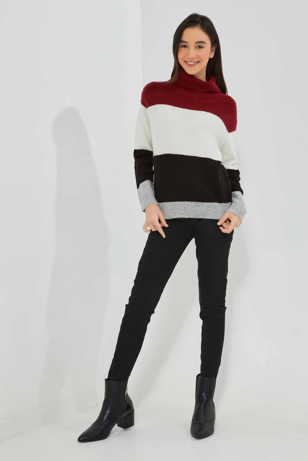 Redtag-Burgundy-Colorblocking-Turtle-Neck-Category:Pullovers,-Colour:Assorted,-Deals:New-In,-Filter:Senior-Girls-(8-to-14-Yrs),-GSR-Pullovers,-New-In-GSR-APL,-Non-Sale,-Section:Girls-(0-to-14Yrs),-W22B-Senior-Girls-9 to 14 Years