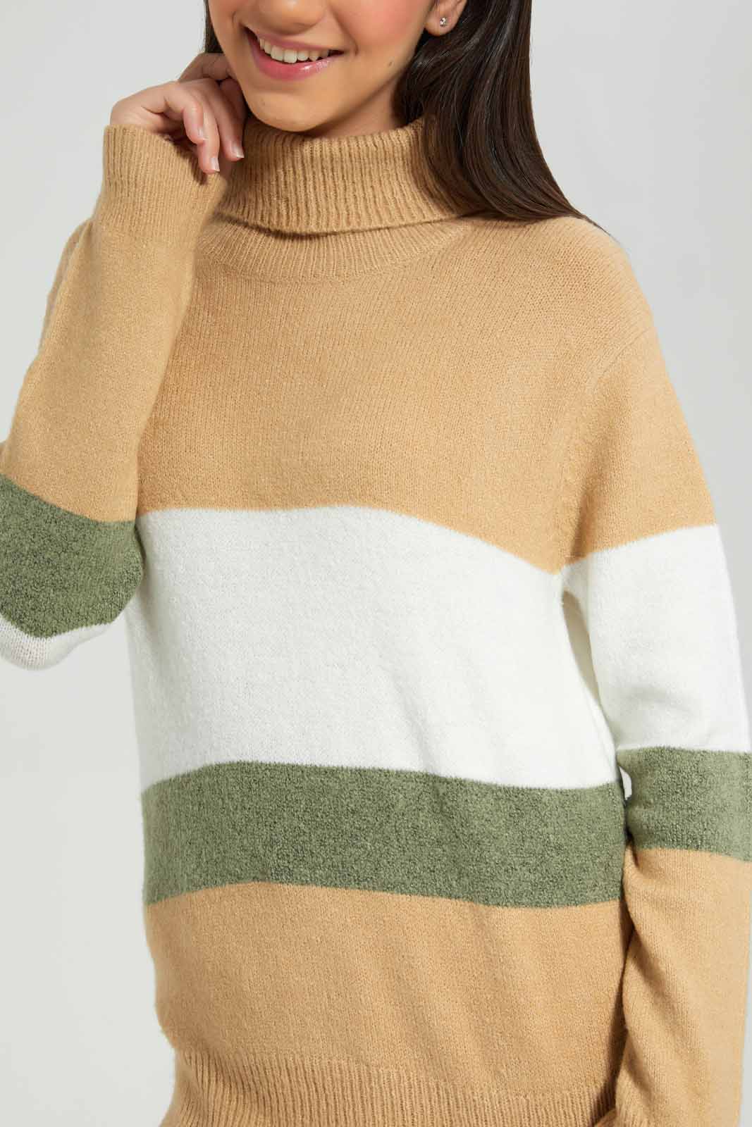 Redtag-Olive-Colorblocking-Turtle-Neck-Category:Pullovers,-Colour:Assorted,-Deals:New-In,-Filter:Senior-Girls-(8-to-14-Yrs),-GSR-Pullovers,-New-In-GSR-APL,-Non-Sale,-Section:Girls-(0-to-14Yrs),-W22B-Senior-Girls-9 to 14 Years