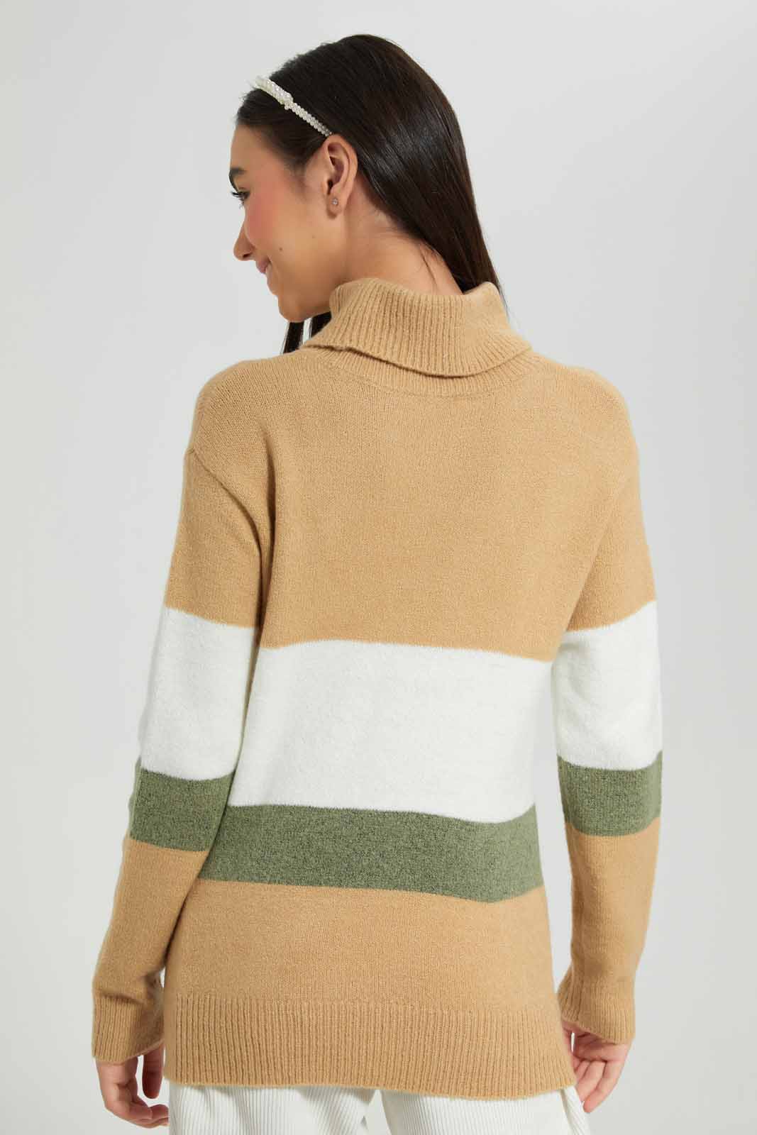 Redtag-Olive-Colorblocking-Turtle-Neck-Category:Pullovers,-Colour:Assorted,-Deals:New-In,-Filter:Senior-Girls-(8-to-14-Yrs),-GSR-Pullovers,-New-In-GSR-APL,-Non-Sale,-Section:Girls-(0-to-14Yrs),-W22B-Senior-Girls-9 to 14 Years