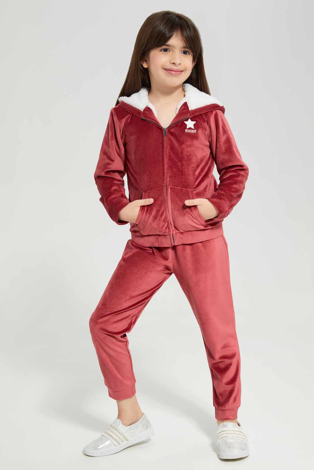 Redtag-Red-Velour-Jogsuit-With-Shrepa-Hood-Category:Jog-Sets,-Colour:Red,-Deals:New-In,-EHW,-Filter:Girls-(2-to-8-Yrs),-GIR-Jog-Sets,-New-In-GIR-APL,-Non-Sale,-Section:Girls-(0-to-14Yrs),-W22B-Girls-2 to 8 Years
