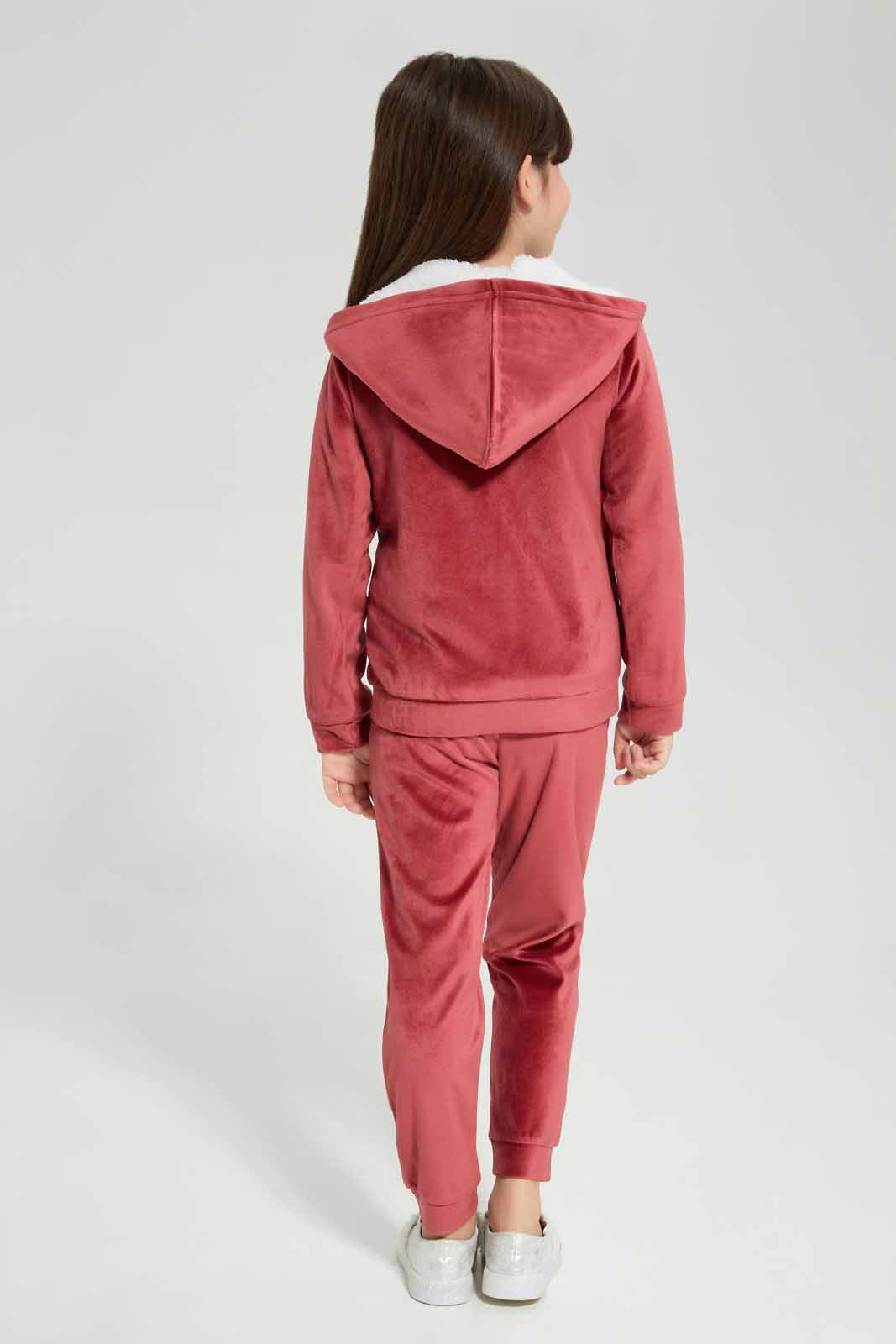 Redtag-Red-Velour-Jogsuit-With-Shrepa-Hood-Category:Jog-Sets,-Colour:Red,-Deals:New-In,-EHW,-Filter:Girls-(2-to-8-Yrs),-GIR-Jog-Sets,-New-In-GIR-APL,-Non-Sale,-Section:Girls-(0-to-14Yrs),-W22B-Girls-2 to 8 Years