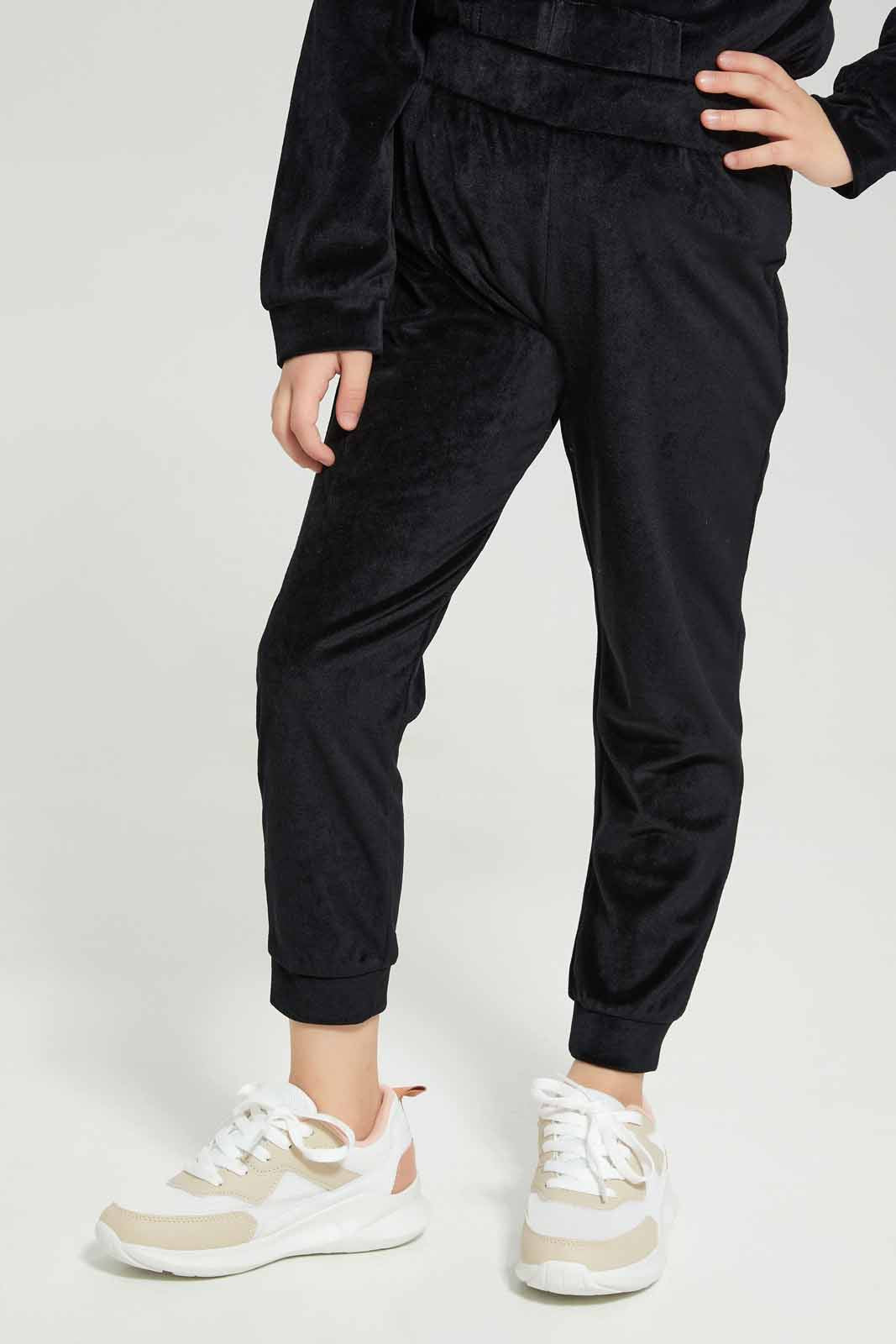 Redtag-Black-Velour-Jogsuit-With-Shrepa-Hood-Category:Jog-Sets,-Colour:Black,-Deals:New-In,-EHW,-Filter:Girls-(2-to-8-Yrs),-GIR-Jog-Sets,-New-In-GIR-APL,-Non-Sale,-Section:Girls-(0-to-14Yrs),-W22B-Girls-2 to 8 Years