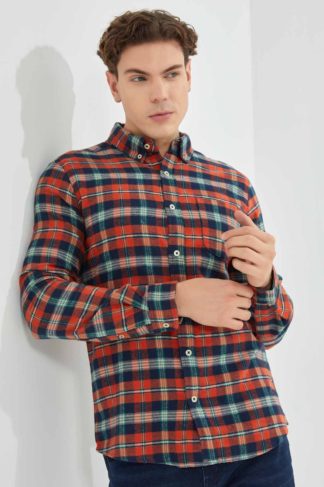 Redtag-Orange-&-White-Check-Flannel-Shirt-Category:Shirts,-Colour:Orange,-Deals:New-In,-Filter:Men's-Clothing,-Men-Shirts,-New-In-Men-APL,-Non-Sale,-Section:Men,-TBL,-W22B-Men's-