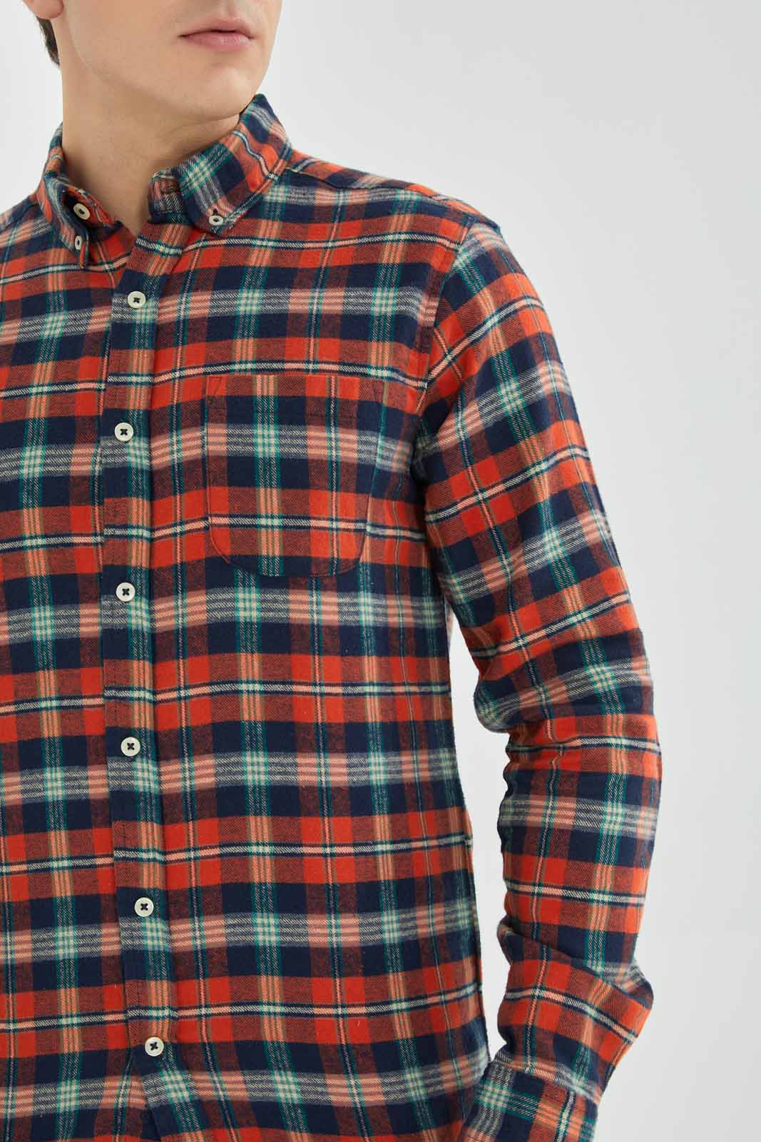 Redtag-Orange-&-White-Check-Flannel-Shirt-Category:Shirts,-Colour:Orange,-Deals:New-In,-Filter:Men's-Clothing,-Men-Shirts,-New-In-Men-APL,-Non-Sale,-Section:Men,-TBL,-W22B-Men's-