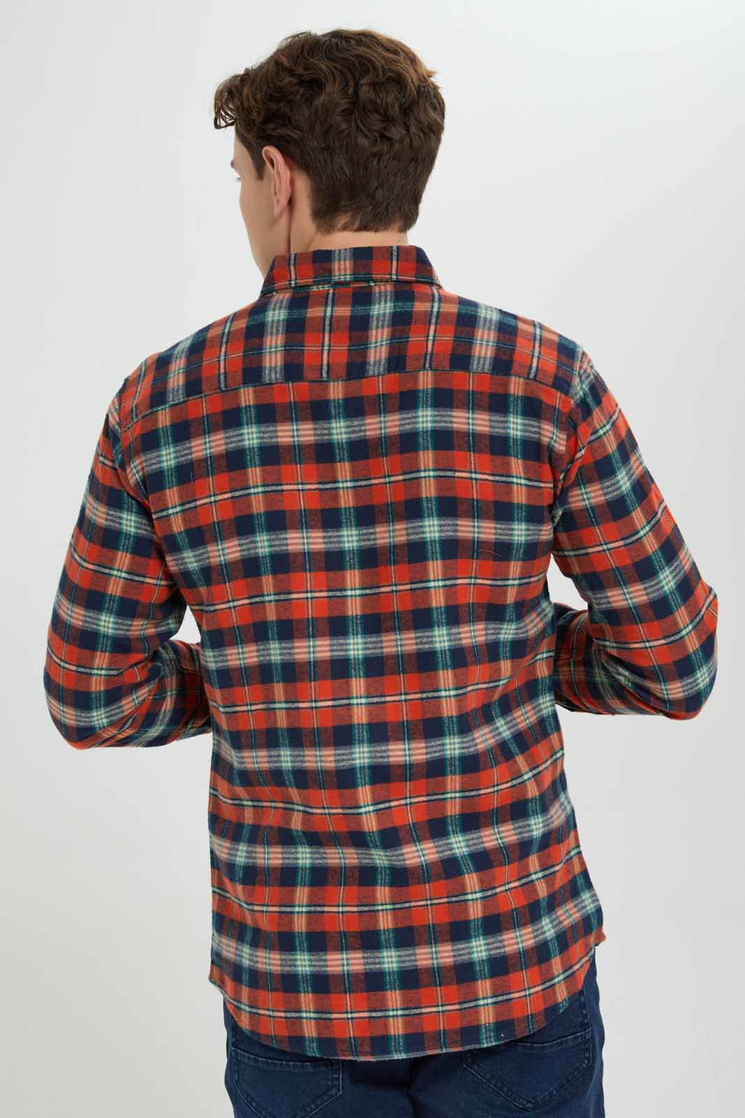 Redtag-Orange-&-White-Check-Flannel-Shirt-Category:Shirts,-Colour:Orange,-Deals:New-In,-Filter:Men's-Clothing,-Men-Shirts,-New-In-Men-APL,-Non-Sale,-Section:Men,-TBL,-W22B-Men's-