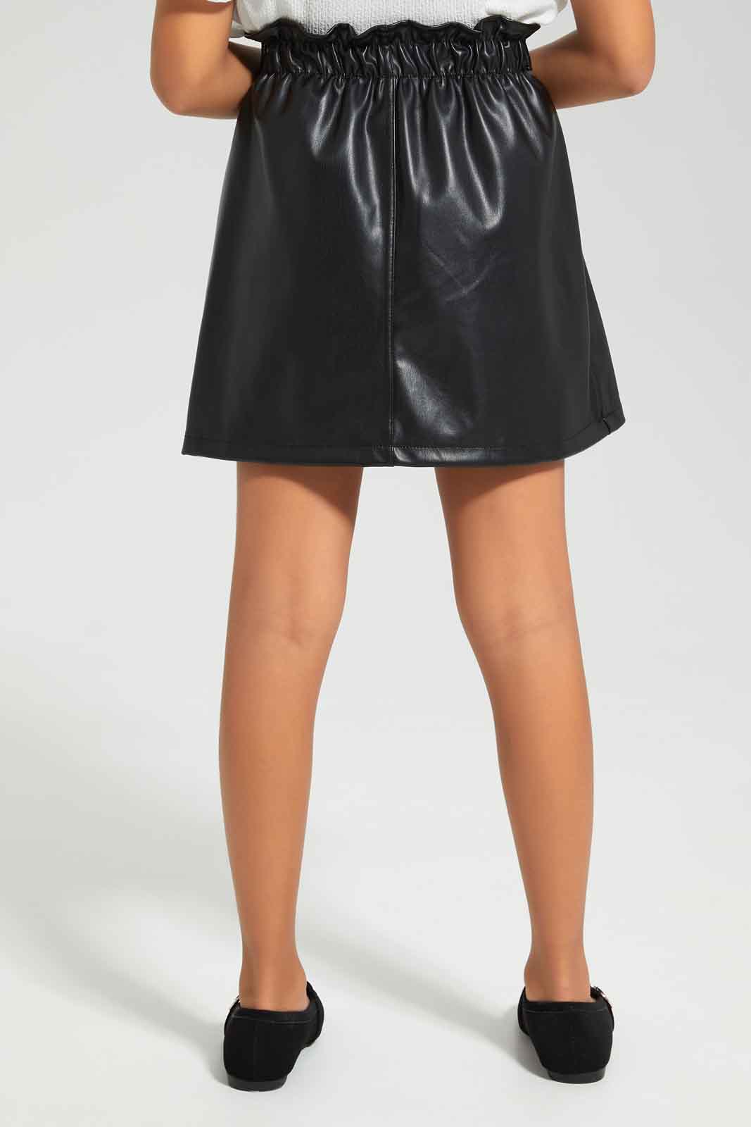 Redtag-Black-PU-Skirt-Bow-BTS,-Category:Skirts,-Colour:Black,-Deals:New-In,-Filter:Girls-(2-to-8-Yrs),-GIR-Skirts,-New-In-GIR-APL,-Non-Sale,-Section:Girls-(0-to-14Yrs),-W22B-Girls-2 to 8 Years