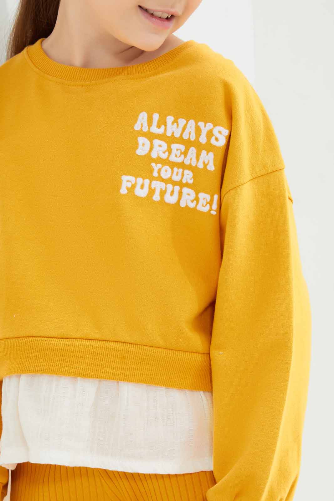 Redtag-Mustard-Loungewear-Active-Top-Category:Sweatshirts,-Colour:Mustard,-Deals:New-In,-Dept:Girls,-Filter:Girls-(2-to-8-Yrs),-GIR-Sweatshirts,-New-In-GIR-APL,-Non-Sale,-Section:Girls-(0-to-14Yrs),-W22B-Girls-2 to 8 Years