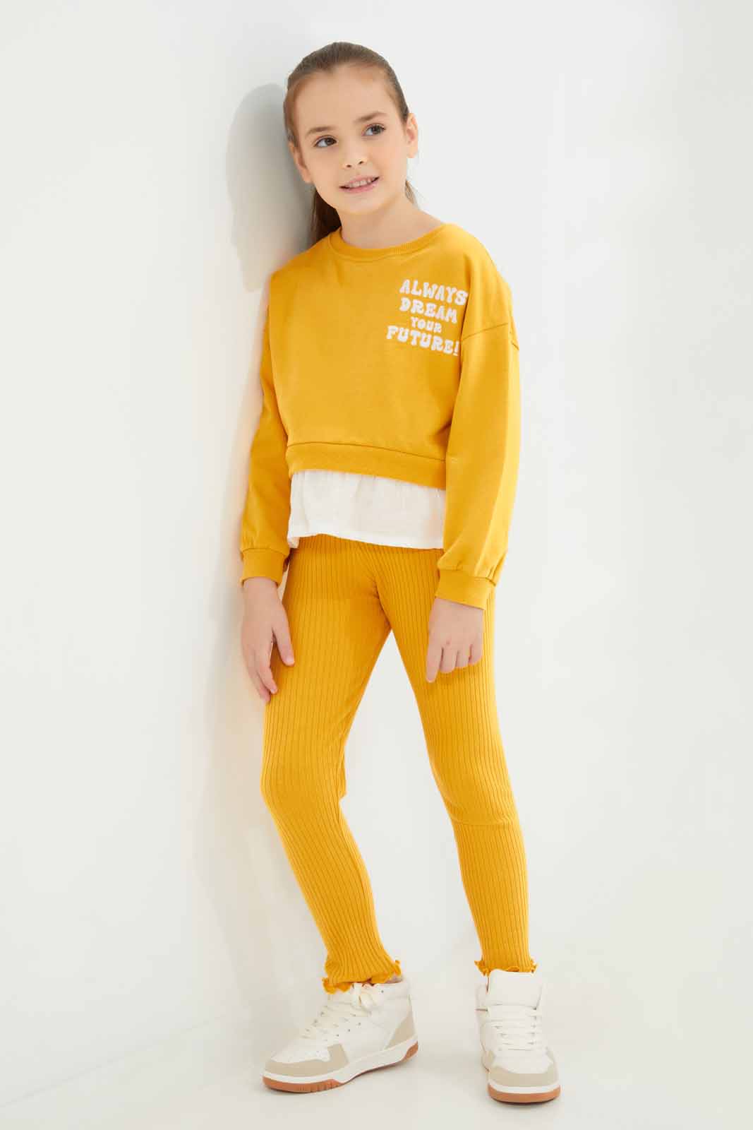 Redtag-Mustard-Loungewear-Active-Top-Category:Sweatshirts,-Colour:Mustard,-Deals:New-In,-Dept:Girls,-Filter:Girls-(2-to-8-Yrs),-GIR-Sweatshirts,-New-In-GIR-APL,-Non-Sale,-Section:Girls-(0-to-14Yrs),-W22B-Girls-2 to 8 Years