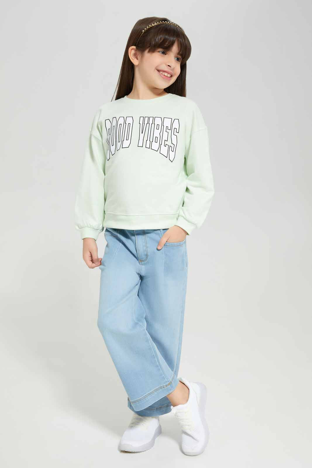Redtag-Green-Loungewear-Active-Top---Sage-Category:Sweatshirts,-Colour:Olive,-Deals:New-In,-Filter:Girls-(2-to-8-Yrs),-GIR-Sweatshirts,-New-In-GIR-APL,-Non-Sale,-Section:Girls-(0-to-14Yrs),-W22B-Girls-2 to 8 Years