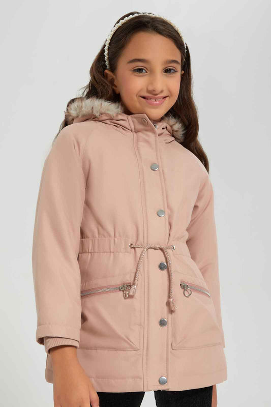 Redtag-Pink-Jacket-With-Fur-At-Hood-Category:Jackets,-Colour:Apricot,-Deals:New-In,-EHW,-Filter:Girls-(2-to-8-Yrs),-GIR-Jackets,-New-In-GIR-APL,-Non-Sale,-Section:Girls-(0-to-14Yrs),-W22B-Girls-2 to 8 Years