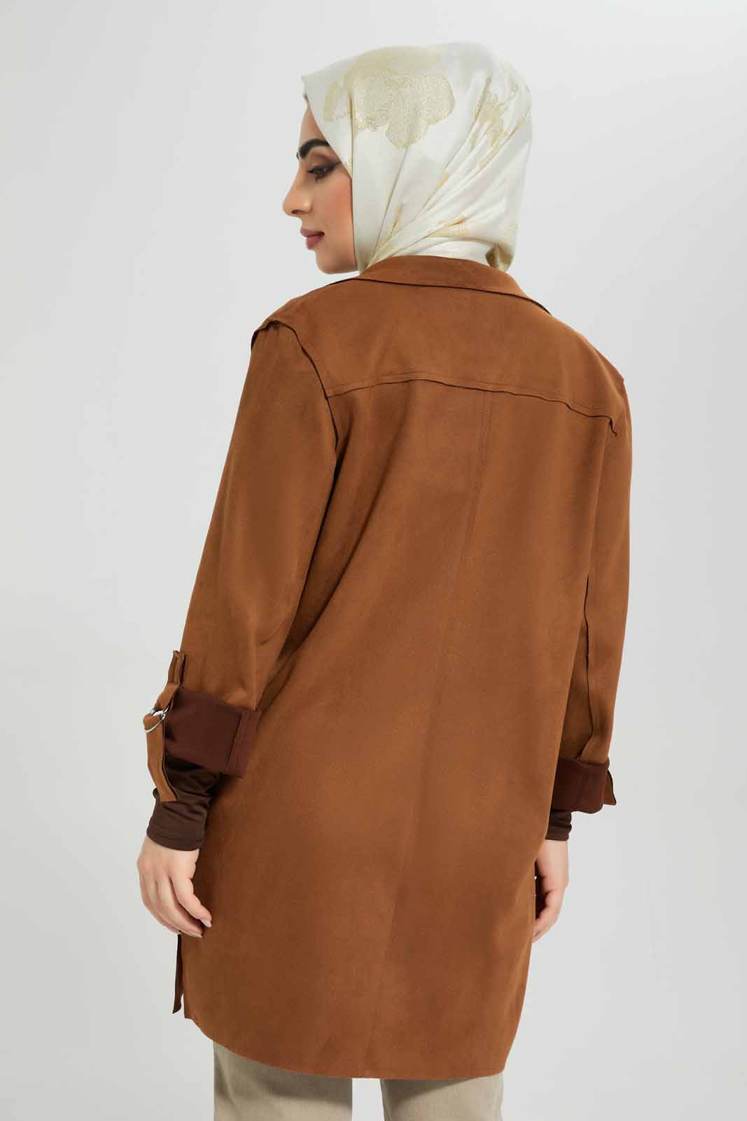 Redtag-Tan-Turnup-Sleeve-Long-Coat-Category:Jackets,-Colour:Tan,-Deals:New-In,-Filter:Women's-Clothing,-LMC,-Modest,-New-In-Women-APL,-Non-Sale,-Section:Women,-W22B,-Women-Jackets--
