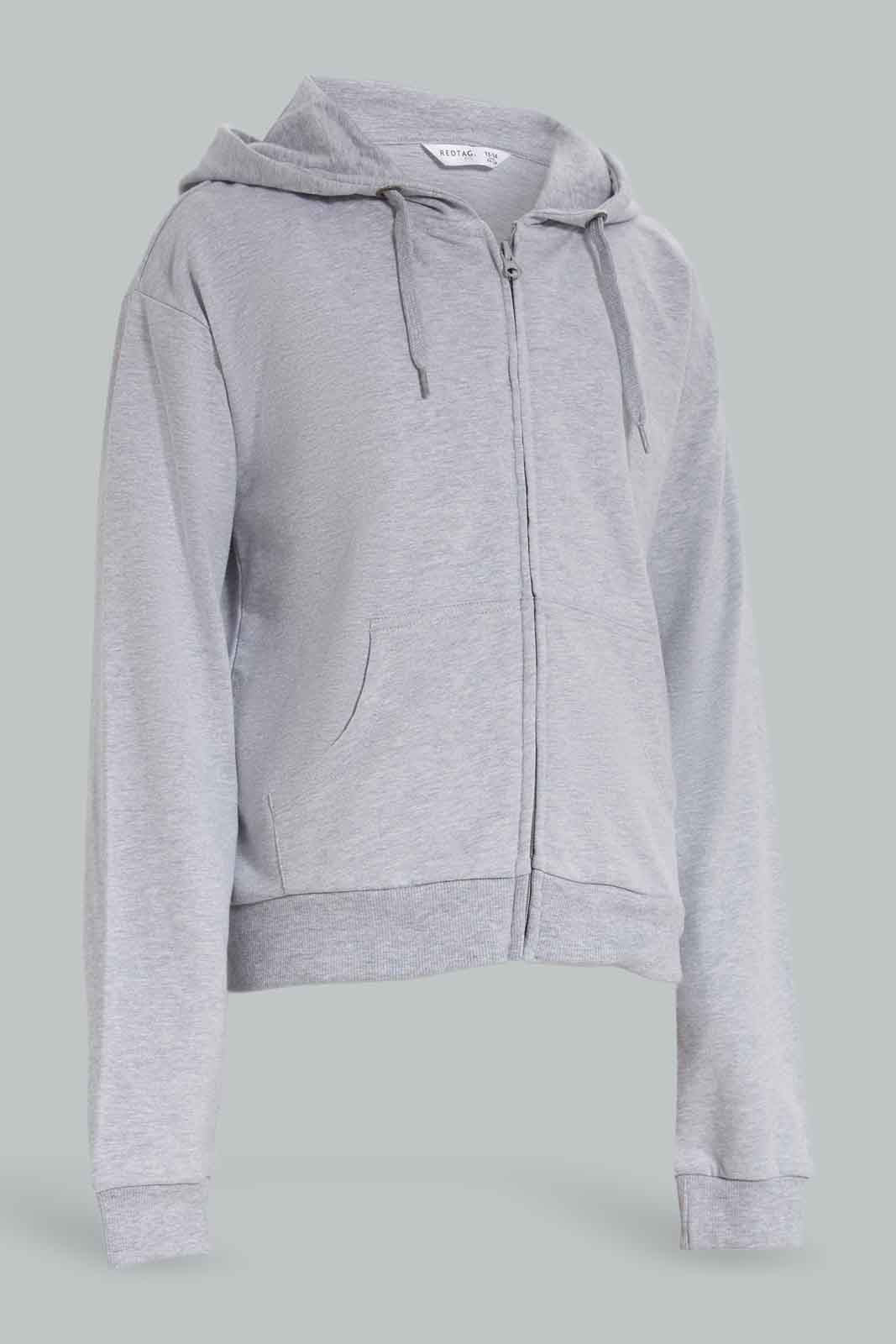 Redtag-Grey-Melange-Hoody-Zipper-Front-Category:Sweatshirts,-Colour:Grey,-Deals:New-In,-Dept:Girls,-Filter:Senior-Girls-(8-to-14-Yrs),-GSR-Sweatshirts,-New-In-GSR-APL,-Non-Sale,-Section:Girls-(0-to-14Yrs),-W22B-Senior-Girls-9 to 14 Years