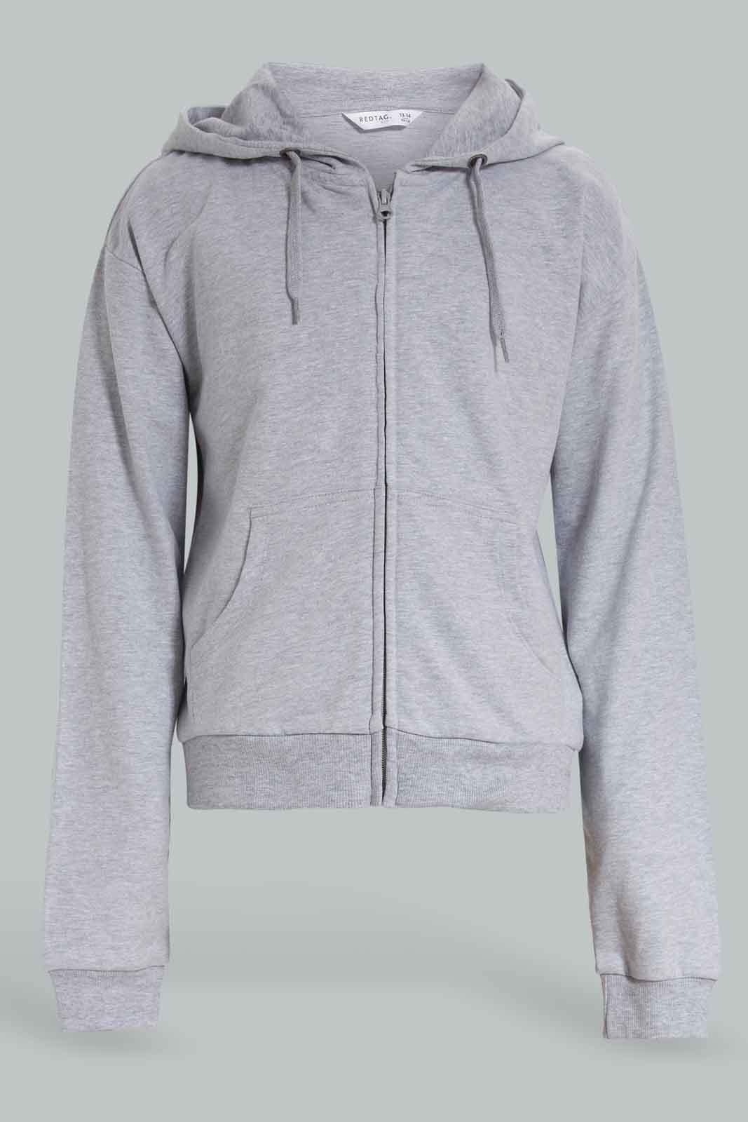Redtag-Grey-Melange-Hoody-Zipper-Front-Category:Sweatshirts,-Colour:Grey,-Deals:New-In,-Dept:Girls,-Filter:Senior-Girls-(8-to-14-Yrs),-GSR-Sweatshirts,-New-In-GSR-APL,-Non-Sale,-Section:Girls-(0-to-14Yrs),-W22B-Senior-Girls-9 to 14 Years