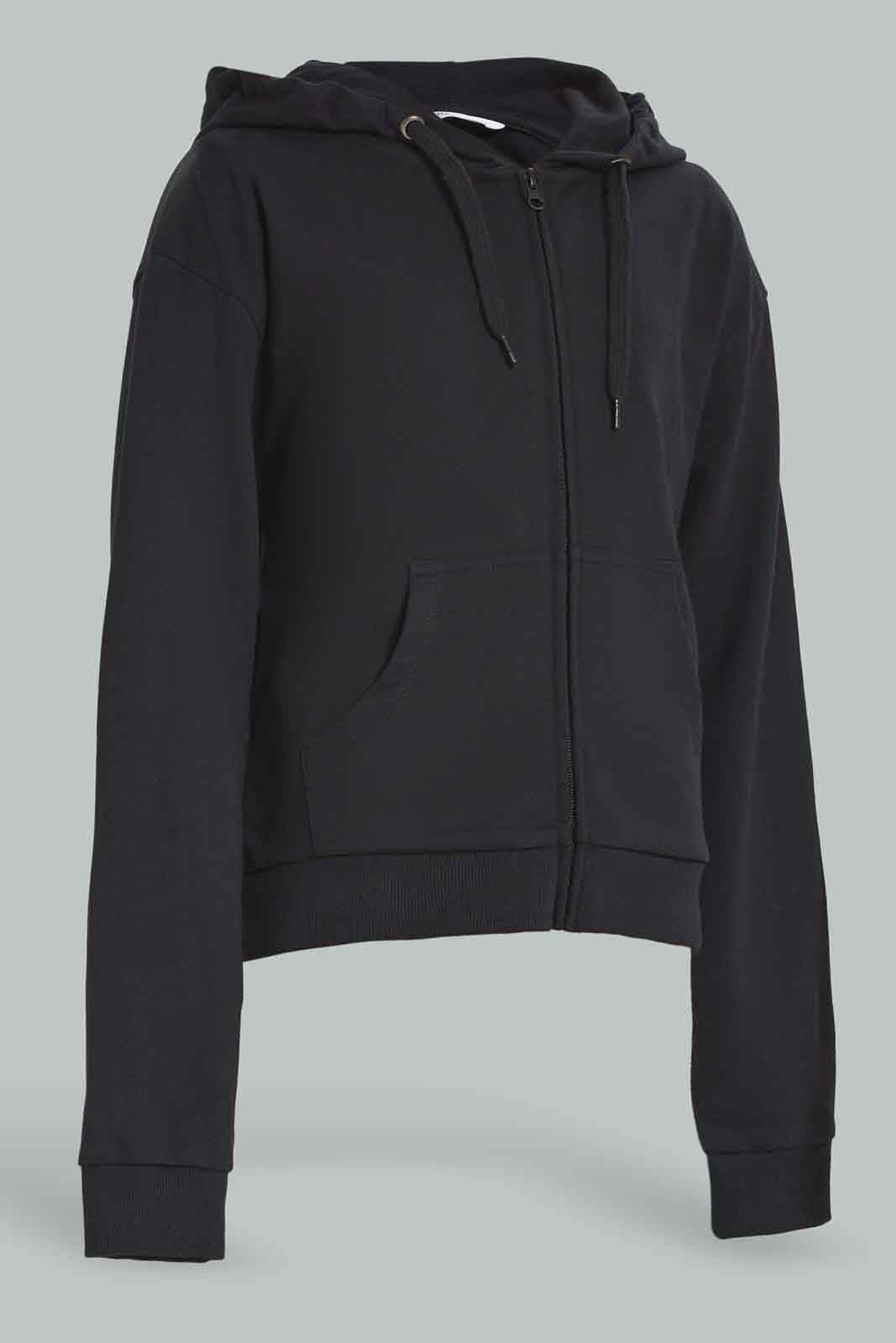 Redtag-Black-Hoody-Zipper-Front-Category:Sweatshirts,-Colour:Black,-Deals:New-In,-Dept:Girls,-Filter:Senior-Girls-(8-to-14-Yrs),-GSR-Sweatshirts,-New-In-GSR-APL,-Non-Sale,-Section:Girls-(0-to-14Yrs),-W22B-Senior-Girls-9 to 14 Years