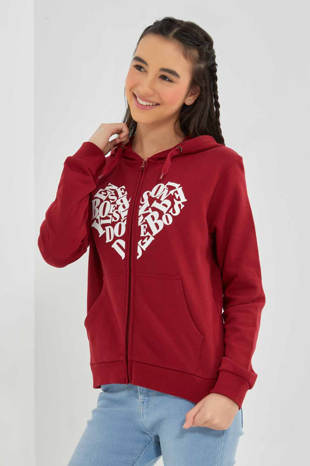 Redtag-Burgundy-Hoody-Zipper-Front-Category:Sweatshirts,-Colour:Burgundy,-Deals:New-In,-Filter:Senior-Girls-(8-to-14-Yrs),-GSR-Sweatshirts,-New-In-GSR-APL,-Non-Sale,-Section:Girls-(0-to-14Yrs),-W22B-Senior-Girls-9 to 14 Years