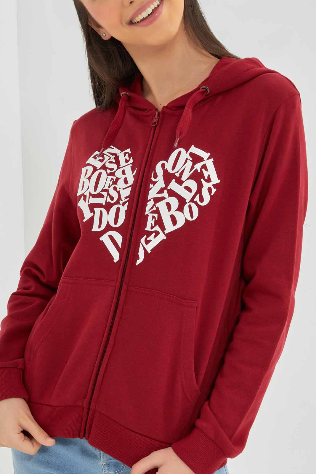 Redtag-Burgundy-Hoody-Zipper-Front-Category:Sweatshirts,-Colour:Burgundy,-Deals:New-In,-Filter:Senior-Girls-(8-to-14-Yrs),-GSR-Sweatshirts,-New-In-GSR-APL,-Non-Sale,-Section:Girls-(0-to-14Yrs),-W22B-Senior-Girls-9 to 14 Years