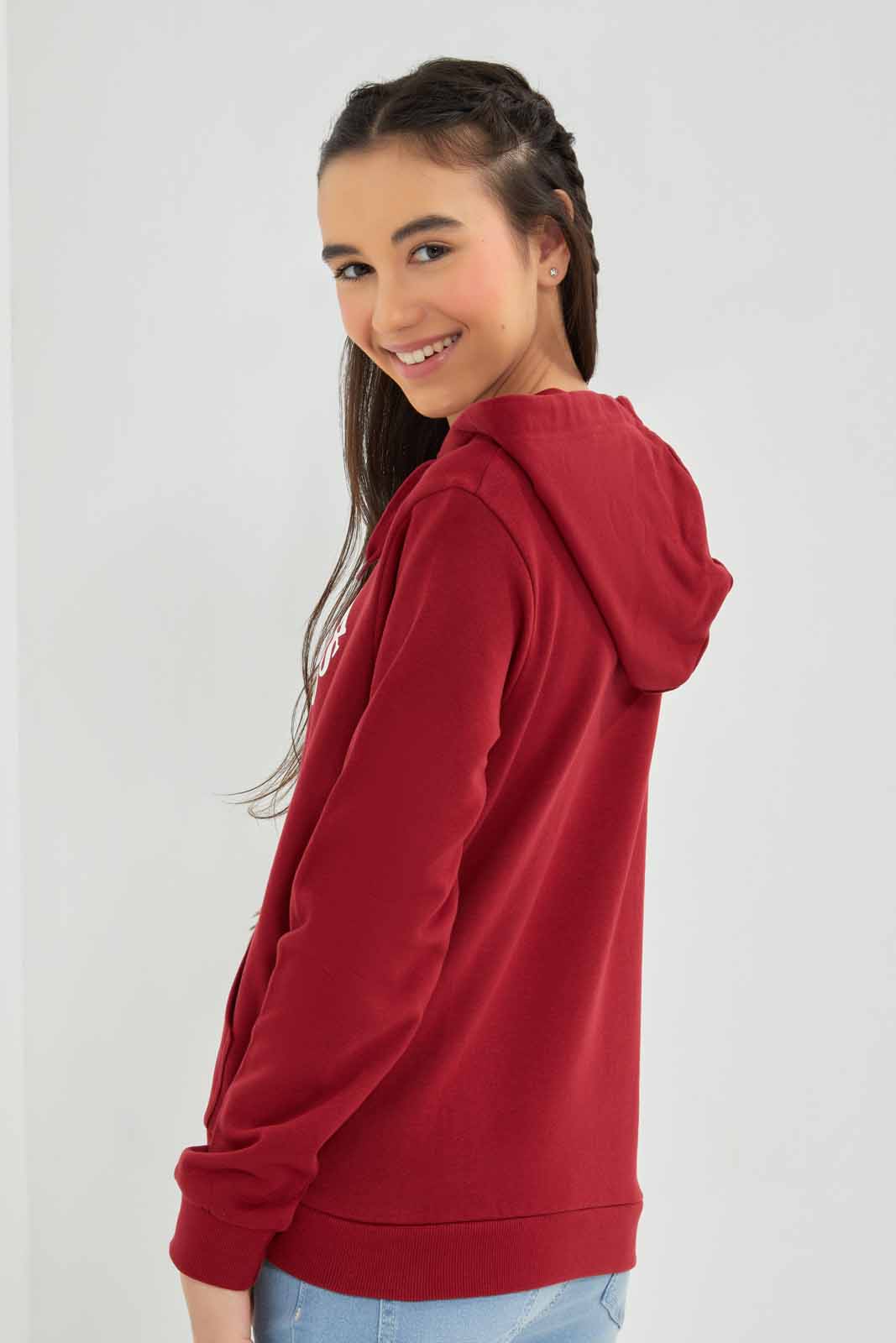 Redtag-Burgundy-Hoody-Zipper-Front-Category:Sweatshirts,-Colour:Burgundy,-Deals:New-In,-Filter:Senior-Girls-(8-to-14-Yrs),-GSR-Sweatshirts,-New-In-GSR-APL,-Non-Sale,-Section:Girls-(0-to-14Yrs),-W22B-Senior-Girls-9 to 14 Years