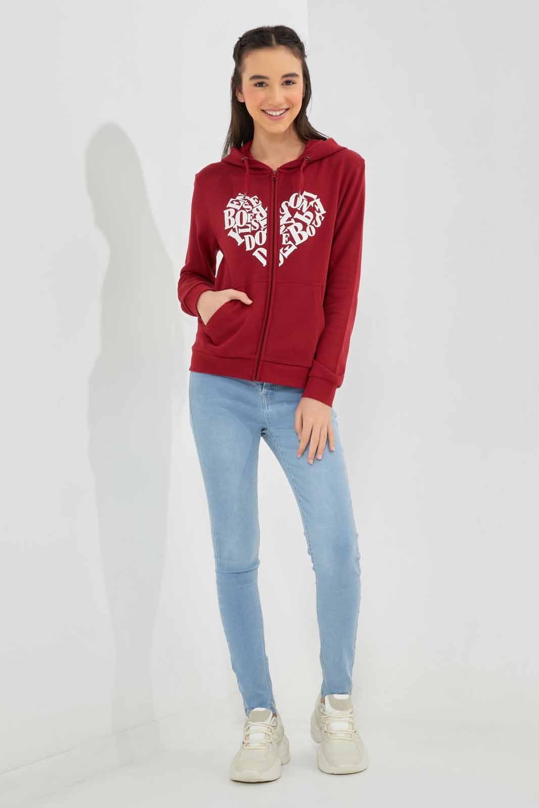 Redtag-Burgundy-Hoody-Zipper-Front-Category:Sweatshirts,-Colour:Burgundy,-Deals:New-In,-Filter:Senior-Girls-(8-to-14-Yrs),-GSR-Sweatshirts,-New-In-GSR-APL,-Non-Sale,-Section:Girls-(0-to-14Yrs),-W22B-Senior-Girls-9 to 14 Years