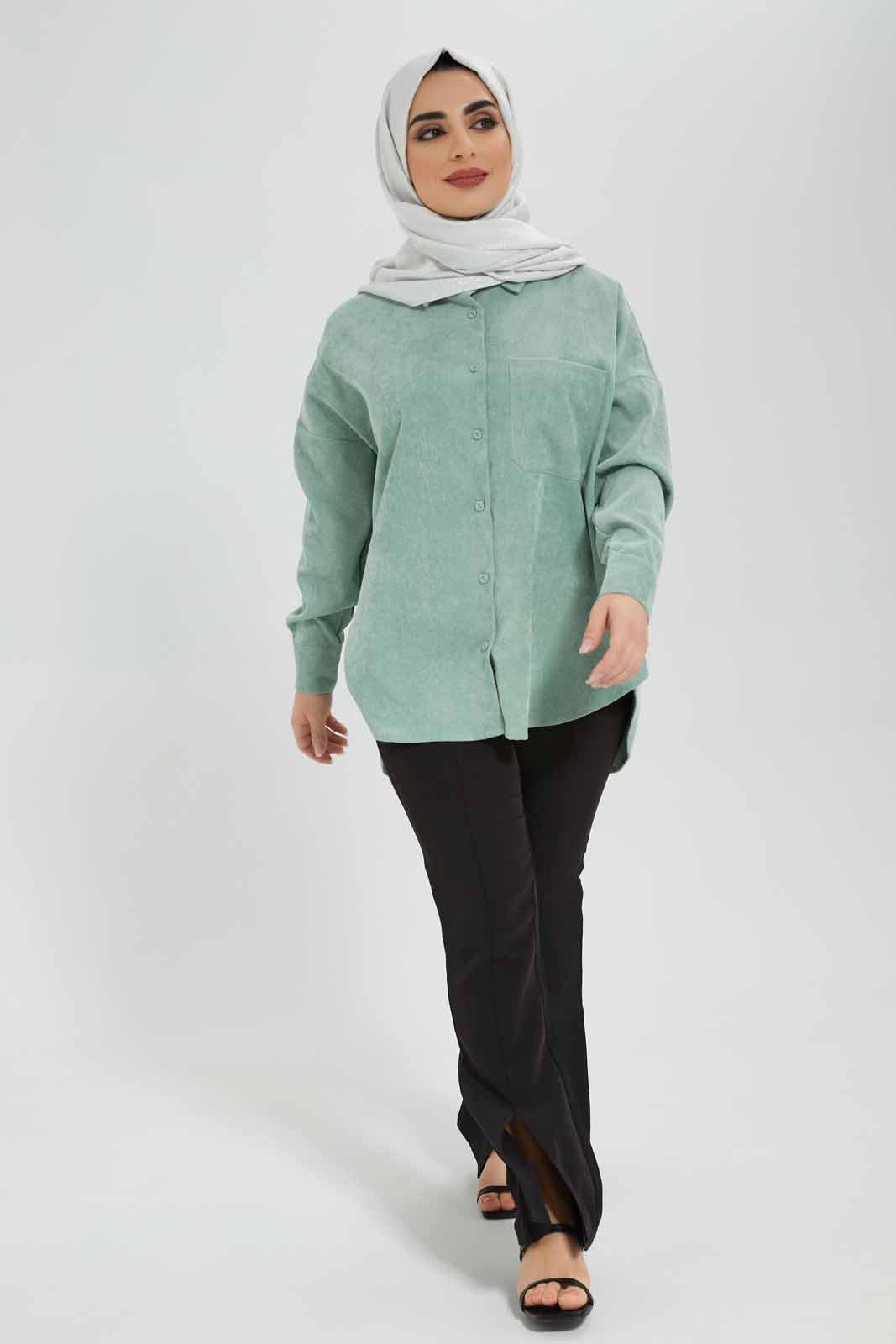 Redtag-Mint-Suede-Long-Sleeve-Shirt-Category:Blouses,-Colour:Mint,-Deals:New-In,-Filter:Women's-Clothing,-LMC,-Modest,-New-In-Women-APL,-Non-Sale,-Section:Women,-W22B,-Women-Blouses--