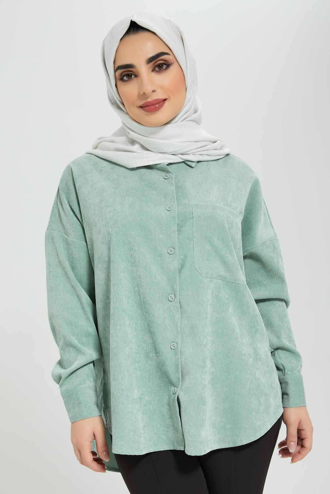 Redtag-Mint-Suede-Long-Sleeve-Shirt-Category:Blouses,-Colour:Mint,-Deals:New-In,-Filter:Women's-Clothing,-LMC,-Modest,-New-In-Women-APL,-Non-Sale,-Section:Women,-W22B,-Women-Blouses--
