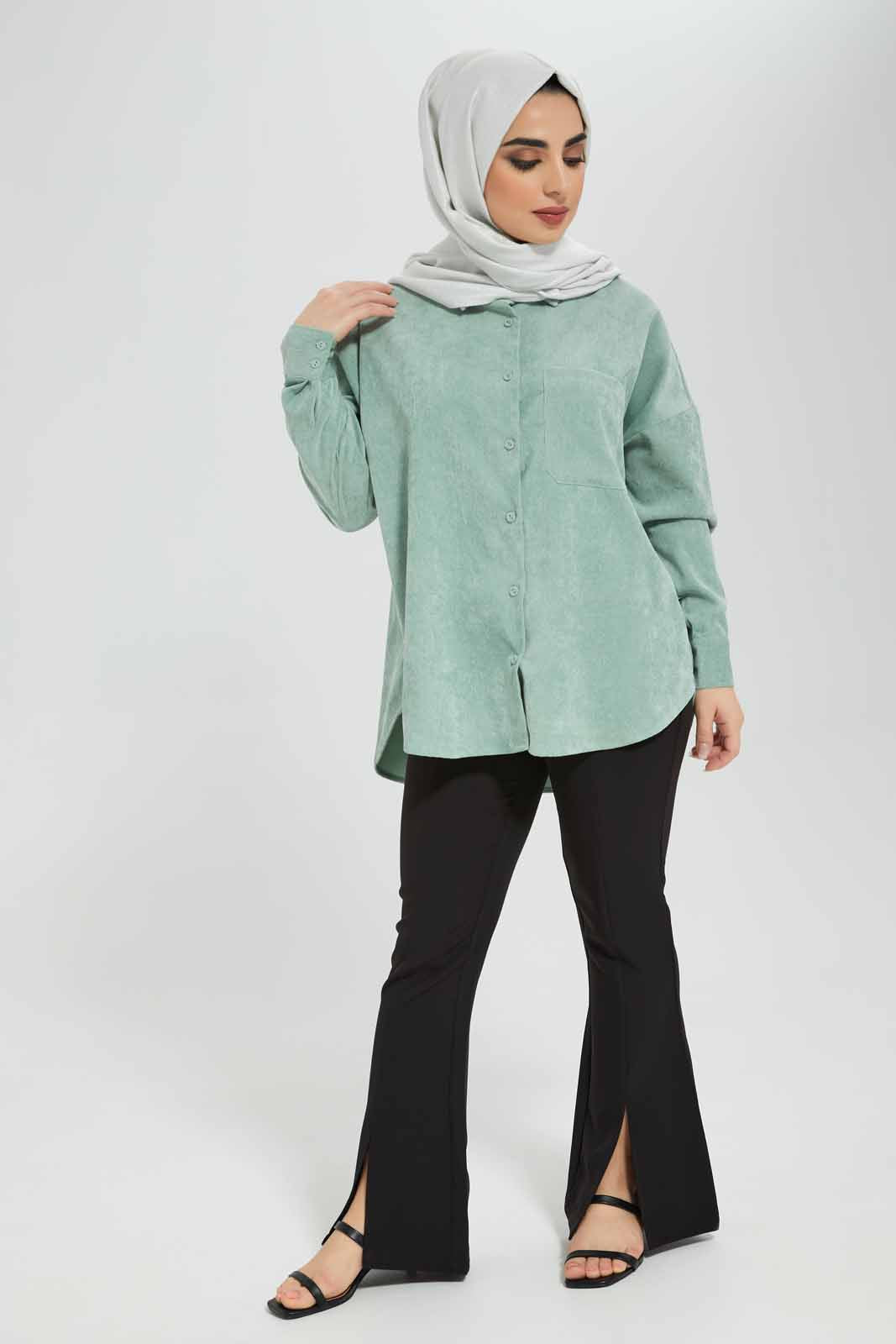 Redtag-Mint-Suede-Long-Sleeve-Shirt-Category:Blouses,-Colour:Mint,-Deals:New-In,-Filter:Women's-Clothing,-LMC,-Modest,-New-In-Women-APL,-Non-Sale,-Section:Women,-W22B,-Women-Blouses--