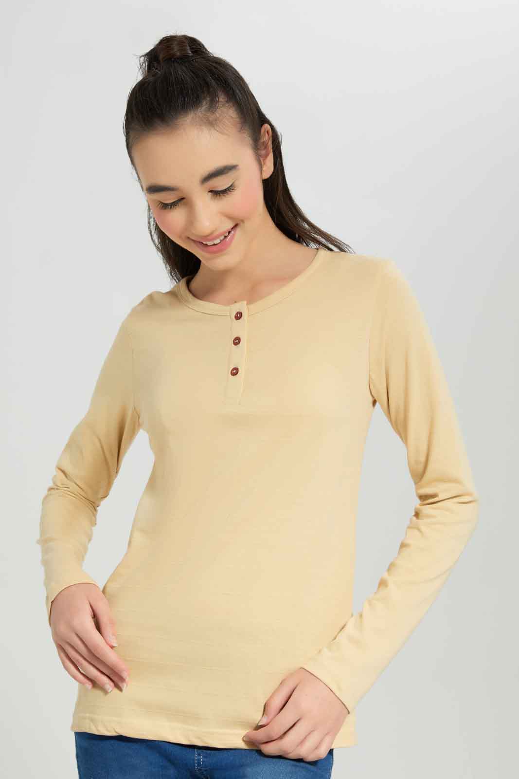 Redtag-Beige-L/s-Jacuard-Top-Category:T-Shirts,-Colour:Beige,-Deals:New-In,-Dept:Girls,-Filter:Senior-Girls-(8-to-14-Yrs),-GSR-T-Shirts,-New-In-GSR-APL,-Non-Sale,-Section:Girls-(0-to-14Yrs),-TBL,-W22B-Senior-Girls-9 to 14 Years