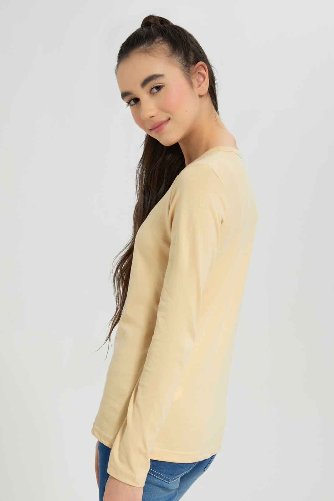 Redtag-Beige-L/s-Jacuard-Top-Category:T-Shirts,-Colour:Beige,-Deals:New-In,-Dept:Girls,-Filter:Senior-Girls-(8-to-14-Yrs),-GSR-T-Shirts,-New-In-GSR-APL,-Non-Sale,-Section:Girls-(0-to-14Yrs),-TBL,-W22B-Senior-Girls-9 to 14 Years