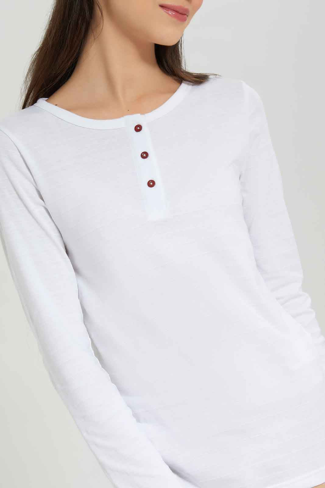 Redtag-White-L/s-Jacuard-Top-BTS,-Category:T-Shirts,-Colour:White,-Deals:New-In,-Dept:Girls,-Filter:Senior-Girls-(8-to-14-Yrs),-GSR-T-Shirts,-New-In-GSR-APL,-Non-Sale,-Section:Girls-(0-to-14Yrs),-TBL,-W22B-Senior-Girls-9 to 14 Years
