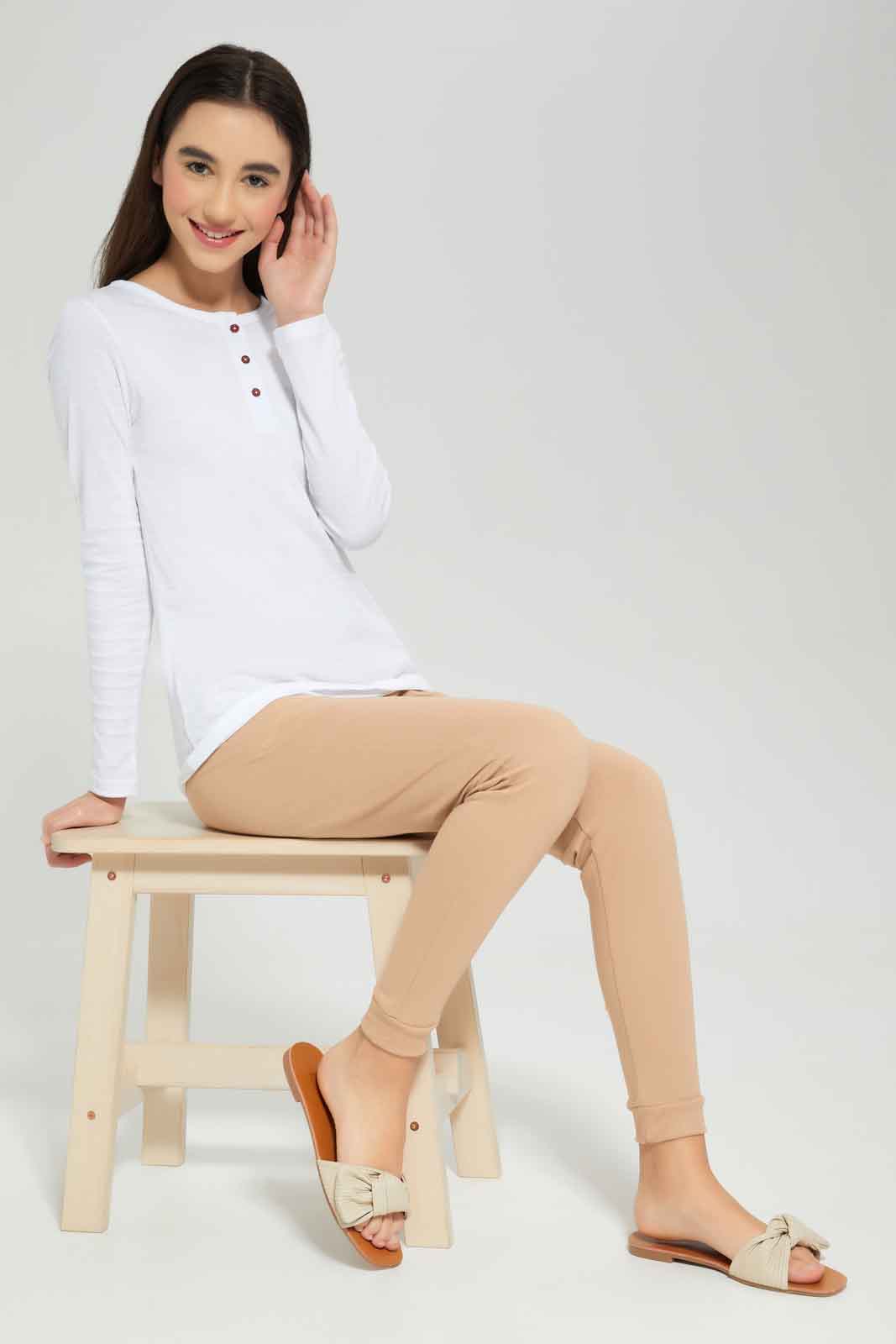 Redtag-White-L/s-Jacuard-Top-BTS,-Category:T-Shirts,-Colour:White,-Deals:New-In,-Dept:Girls,-Filter:Senior-Girls-(8-to-14-Yrs),-GSR-T-Shirts,-New-In-GSR-APL,-Non-Sale,-Section:Girls-(0-to-14Yrs),-TBL,-W22B-Senior-Girls-9 to 14 Years