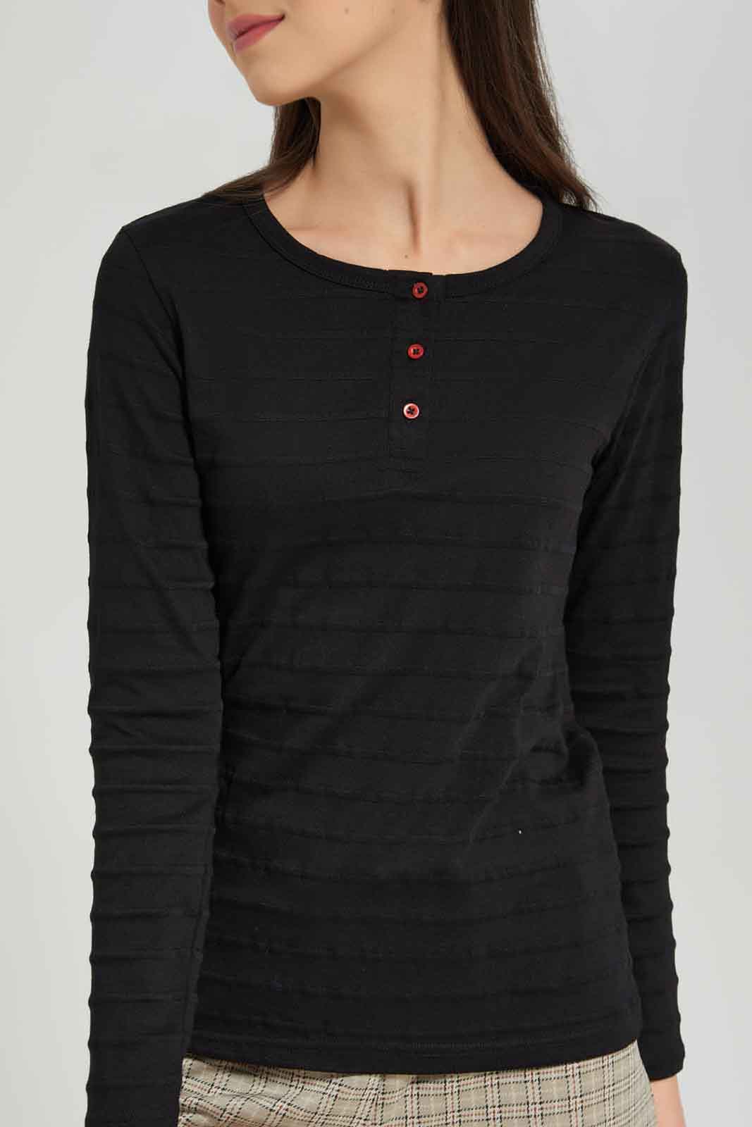 Redtag-Black-L/s-Jacuard-Top-BTS,-Category:T-Shirts,-Colour:Black,-Deals:New-In,-Dept:Girls,-Filter:Senior-Girls-(8-to-14-Yrs),-GSR-T-Shirts,-New-In-GSR-APL,-Non-Sale,-Section:Girls-(0-to-14Yrs),-TBL,-W22B-Senior-Girls-9 to 14 Years