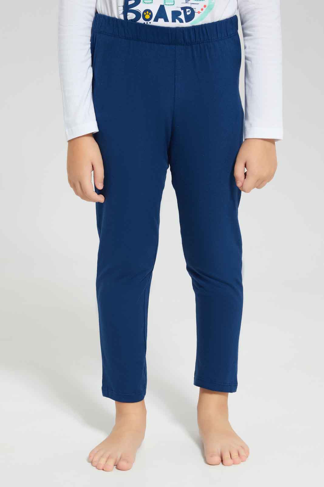Redtag-White-Dino-Long-Sleeve-Graphic-T-shirt-And-Long-Pant-Set-BOY-Pyjama-Sets,-Category:Pyjama-Sets,-Colour:White,-Deals:New-In,-Dept:Boys,-Filter:Boys-(2-to-8-Yrs),-New-In-BOY-APL,-Non-Sale,-Section:Boys-(0-to-14Yrs),-VLM,-W22B-Boys-2 to 8 Years