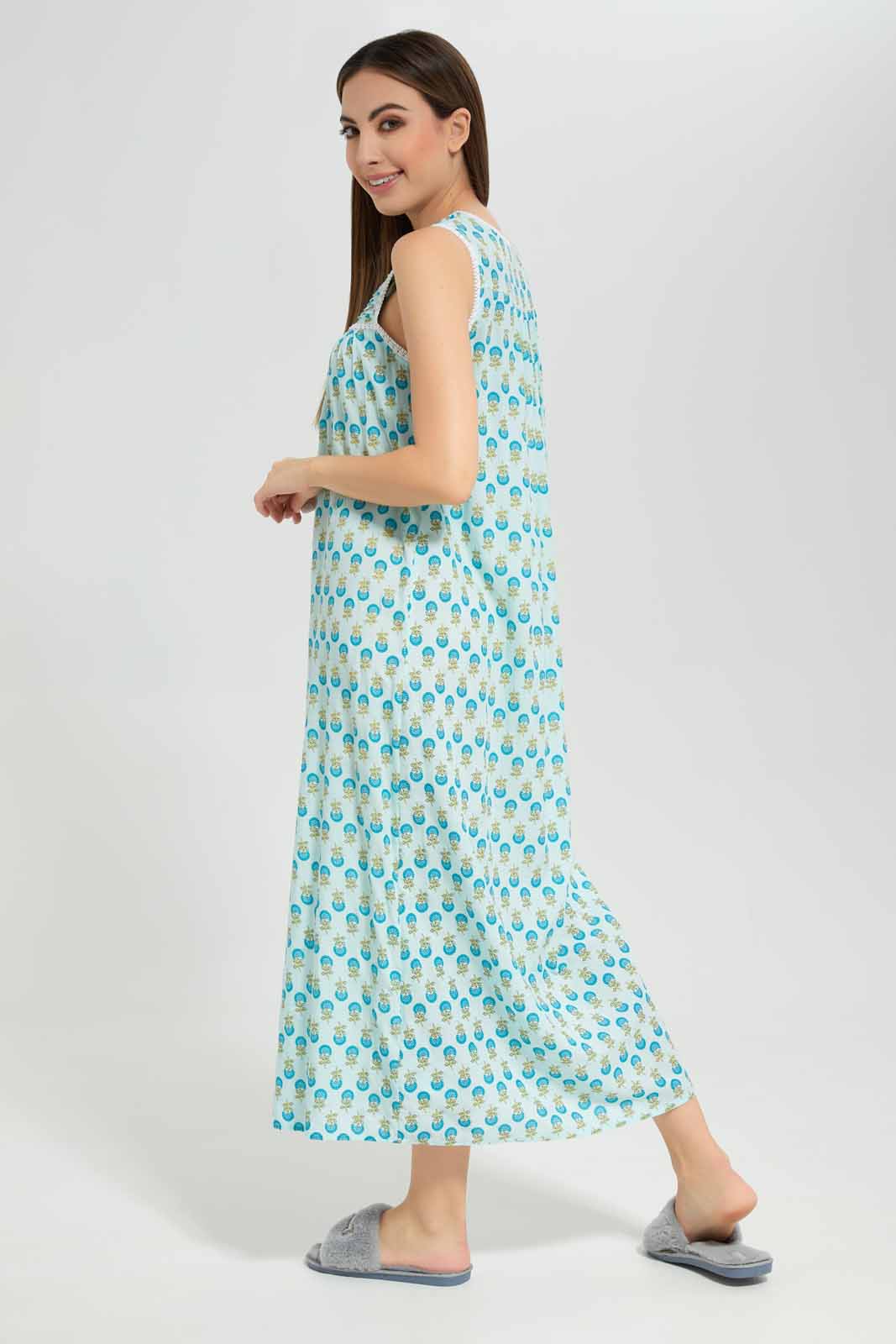 Women Blue Allover Print Nightgown