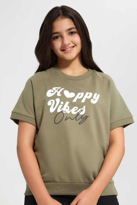 Redtag-Girls-Green-S/S-Sporty-Top-Category:T-Shirts,-Colour:Green,-Deals:New-In,-Filter:Senior-Girls-(8-to-14-Yrs),-GSR-T-Shirts,-New-In-GSR-APL,-Non-Sale,-Section:Girls-(0-to-14Yrs),-TBL,-W22B-Senior-Girls-9 to 14 Years
