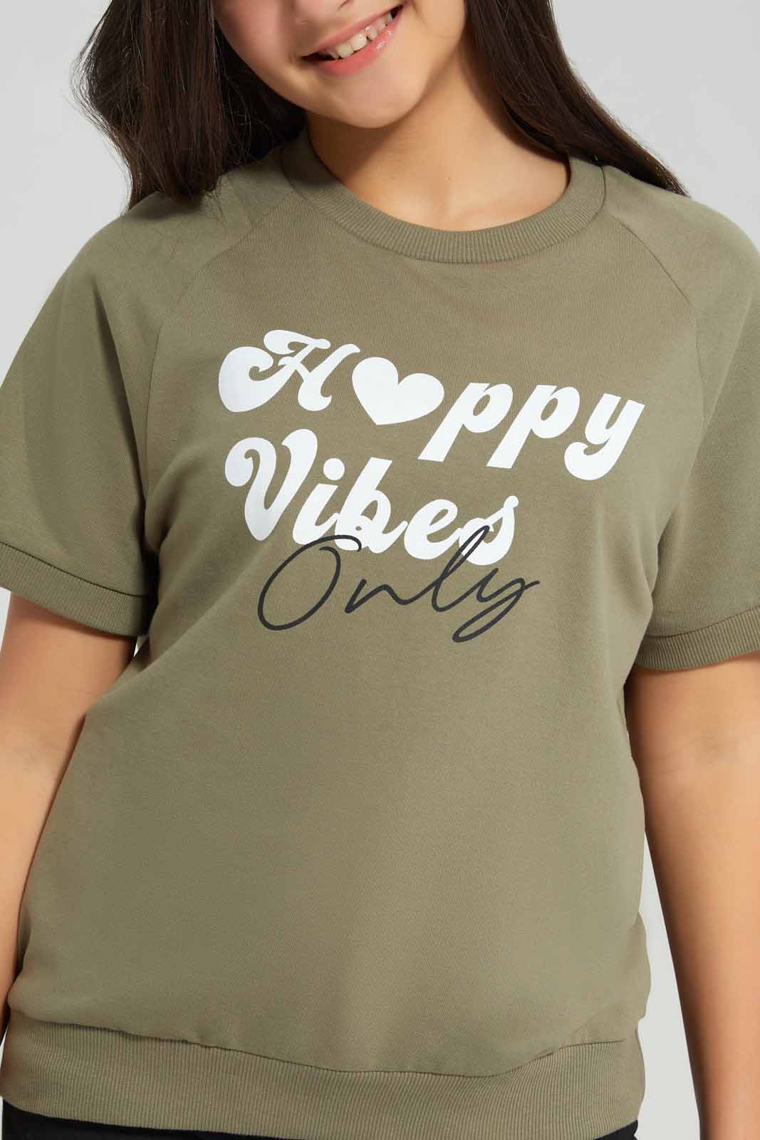 Redtag-Girls-Green-S/S-Sporty-Top-Category:T-Shirts,-Colour:Green,-Deals:New-In,-Filter:Senior-Girls-(8-to-14-Yrs),-GSR-T-Shirts,-New-In-GSR-APL,-Non-Sale,-Section:Girls-(0-to-14Yrs),-TBL,-W22B-Senior-Girls-9 to 14 Years