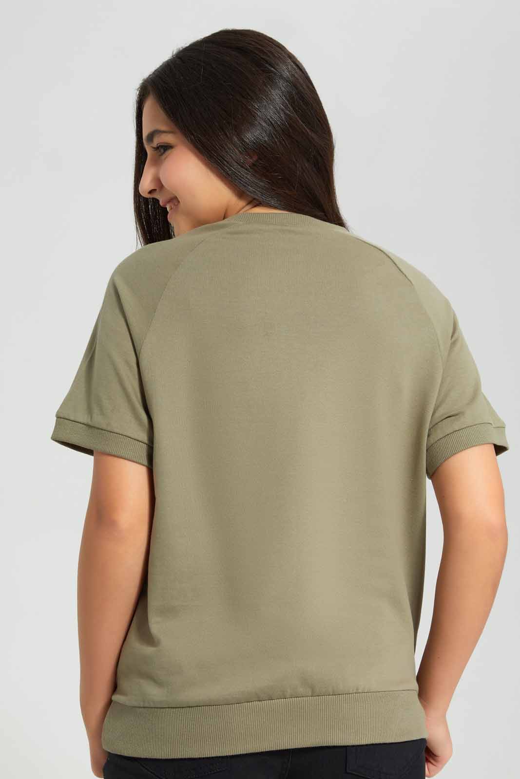 Redtag-Girls-Green-S/S-Sporty-Top-Category:T-Shirts,-Colour:Green,-Deals:New-In,-Filter:Senior-Girls-(8-to-14-Yrs),-GSR-T-Shirts,-New-In-GSR-APL,-Non-Sale,-Section:Girls-(0-to-14Yrs),-TBL,-W22B-Senior-Girls-9 to 14 Years