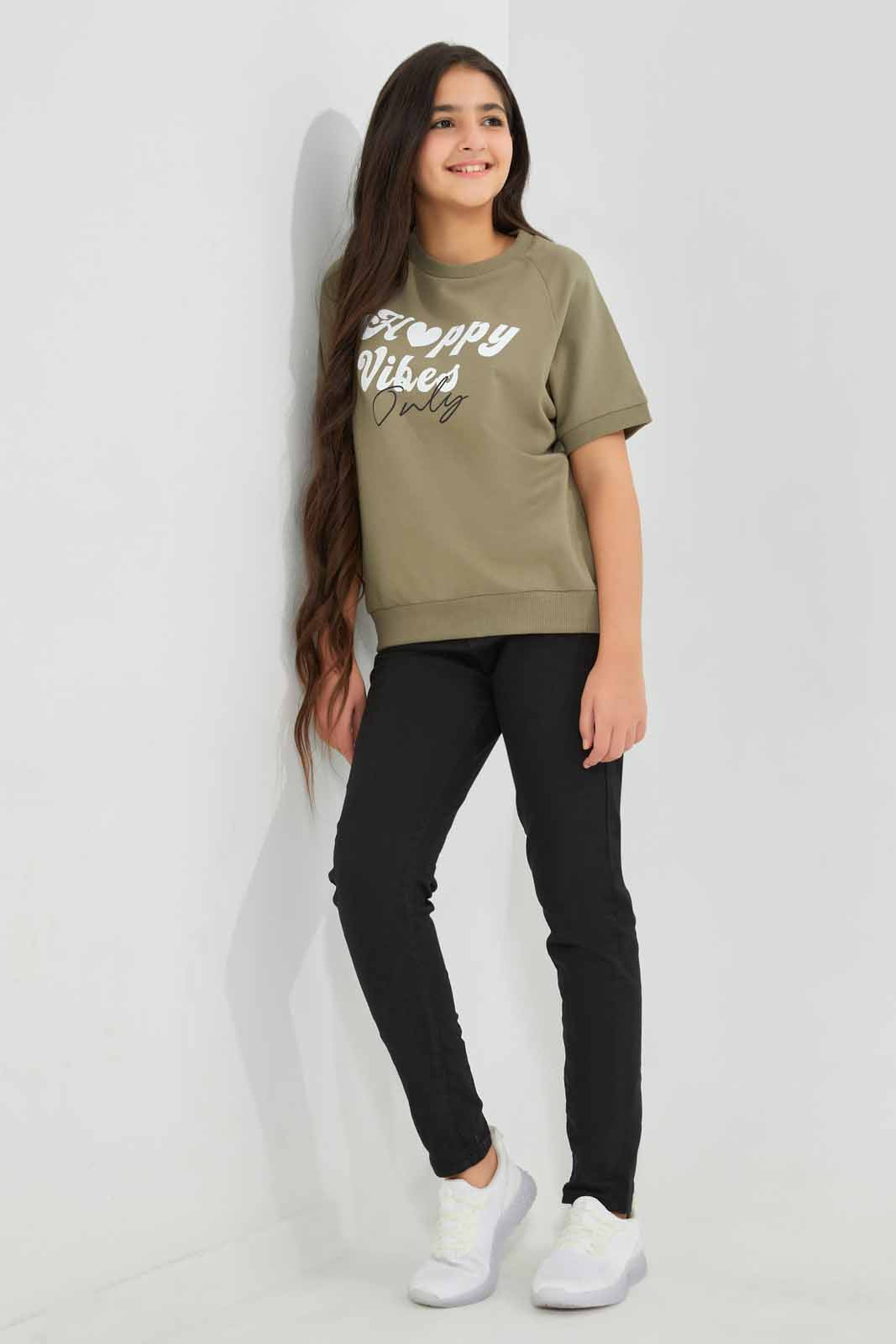 Redtag-Girls-Green-S/S-Sporty-Top-Category:T-Shirts,-Colour:Green,-Deals:New-In,-Filter:Senior-Girls-(8-to-14-Yrs),-GSR-T-Shirts,-New-In-GSR-APL,-Non-Sale,-Section:Girls-(0-to-14Yrs),-TBL,-W22B-Senior-Girls-9 to 14 Years