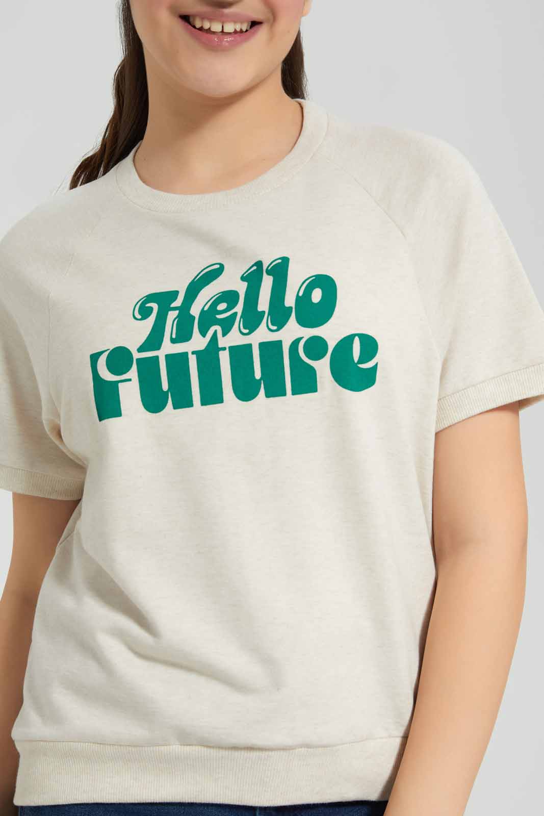 Redtag-Girls-Beige-S/S-Sporty-Top-Category:T-Shirts,-Colour:Beige,-Deals:New-In,-Filter:Senior-Girls-(8-to-14-Yrs),-GSR-T-Shirts,-New-In-GSR-APL,-Non-Sale,-Section:Girls-(0-to-14Yrs),-TBL,-W22B-Senior-Girls-9 to 14 Years