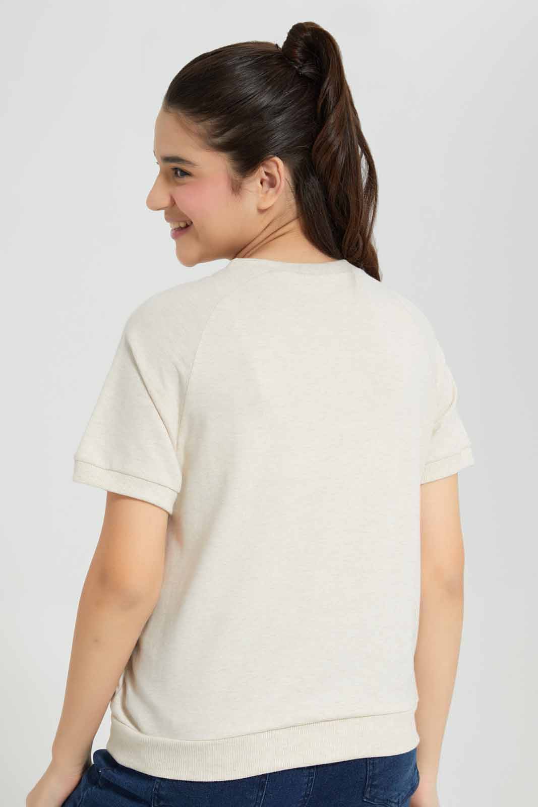 Redtag-Girls-Beige-S/S-Sporty-Top-Category:T-Shirts,-Colour:Beige,-Deals:New-In,-Filter:Senior-Girls-(8-to-14-Yrs),-GSR-T-Shirts,-New-In-GSR-APL,-Non-Sale,-Section:Girls-(0-to-14Yrs),-TBL,-W22B-Senior-Girls-9 to 14 Years