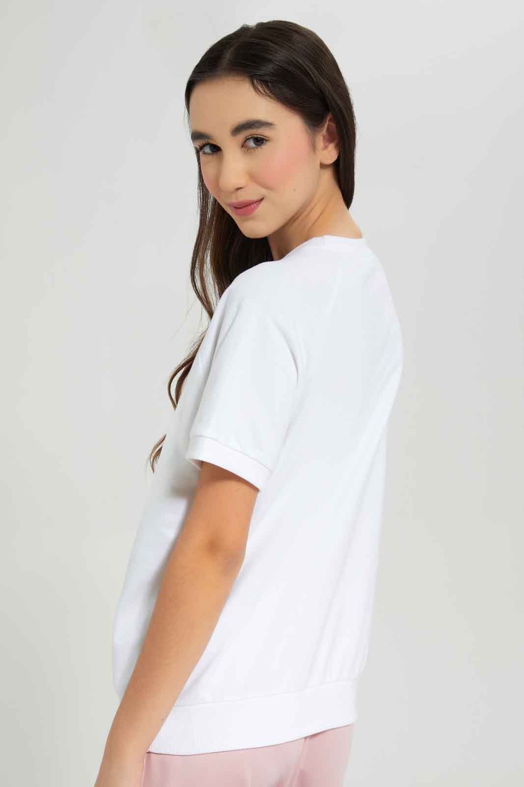 Redtag-Girls-White-S/S-Sporty-Top-BTS,-Category:T-Shirts,-Colour:White,-Deals:New-In,-Dept:Girls,-Filter:Senior-Girls-(8-to-14-Yrs),-GSR-T-Shirts,-New-In-GSR-APL,-Non-Sale,-Section:Girls-(0-to-14Yrs),-TBL,-W22B-Senior-Girls-9 to 14 Years