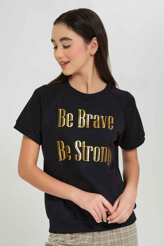 Redtag-Girls-Black-S/S-Sporty-Top-BTS,-Category:T-Shirts,-Colour:Black,-Deals:New-In,-Dept:Girls,-Filter:Senior-Girls-(8-to-14-Yrs),-GSR-T-Shirts,-New-In-GSR-APL,-Non-Sale,-Section:Girls-(0-to-14Yrs),-TBL,-W22B-Senior-Girls-9 to 14 Years